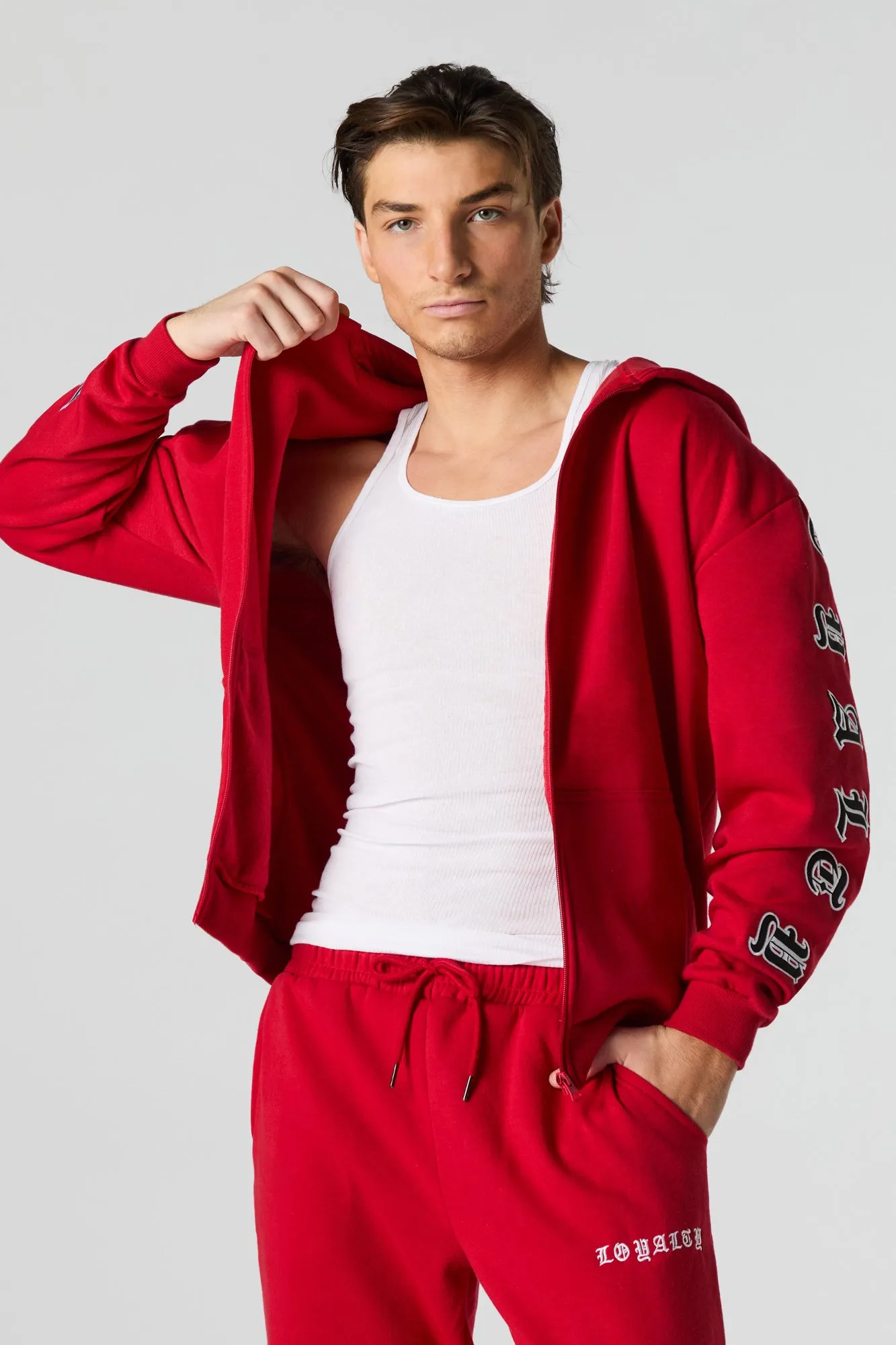 Gothic Embroidered Fleece Zip-Up Hoodie