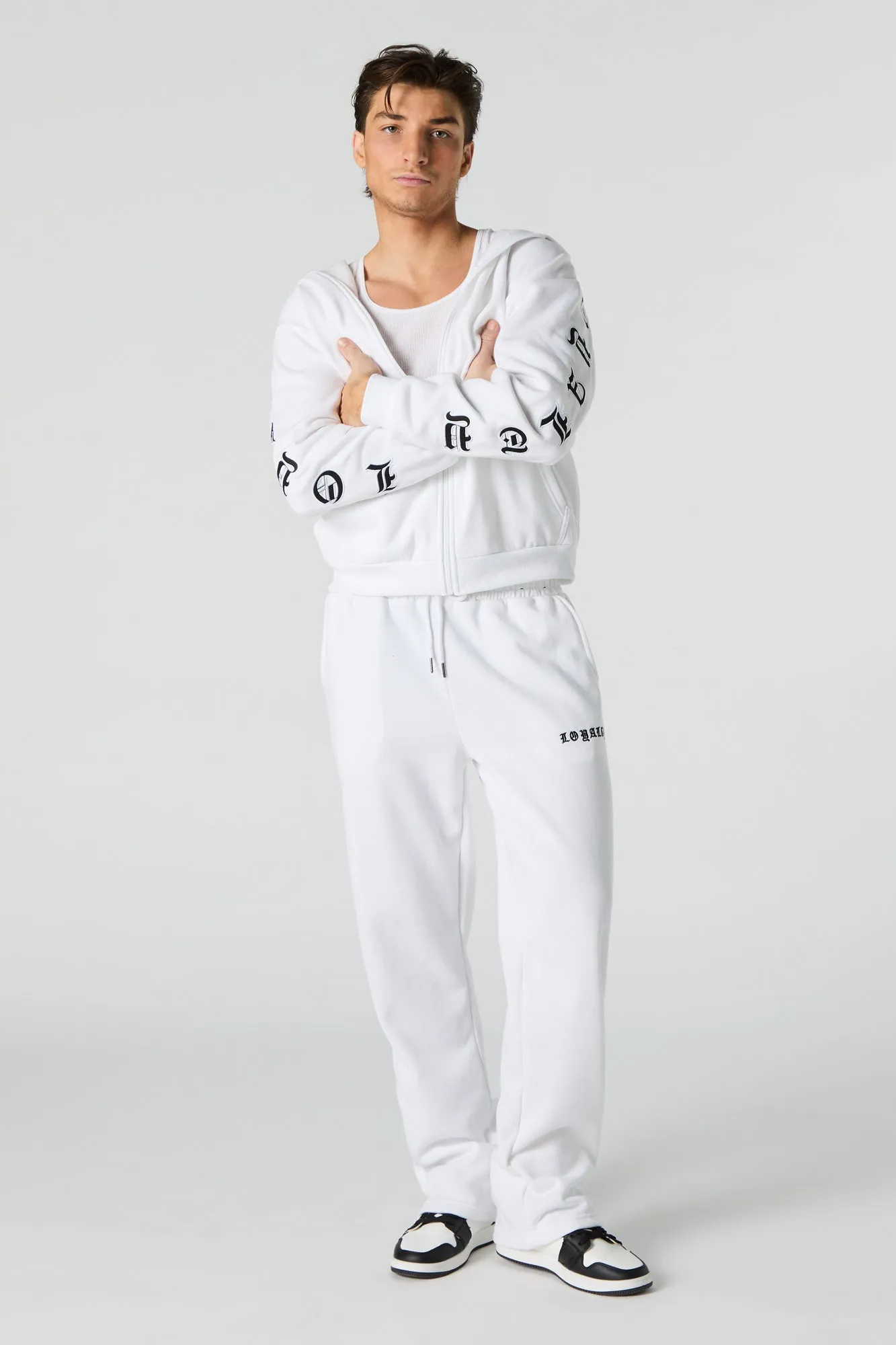 Gothic Embroidered Fleece Zip-Up Hoodie