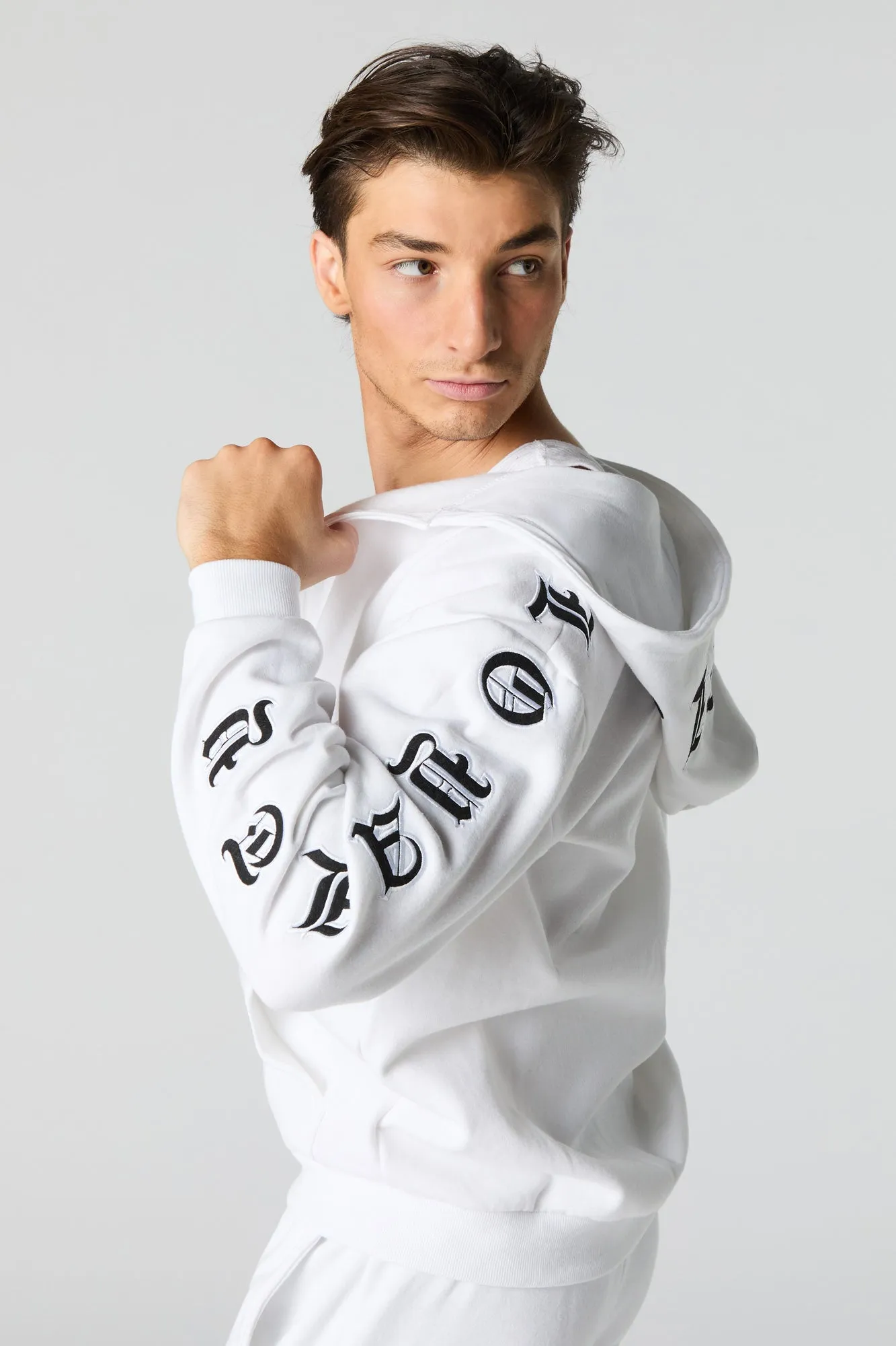 Gothic Embroidered Fleece Zip-Up Hoodie