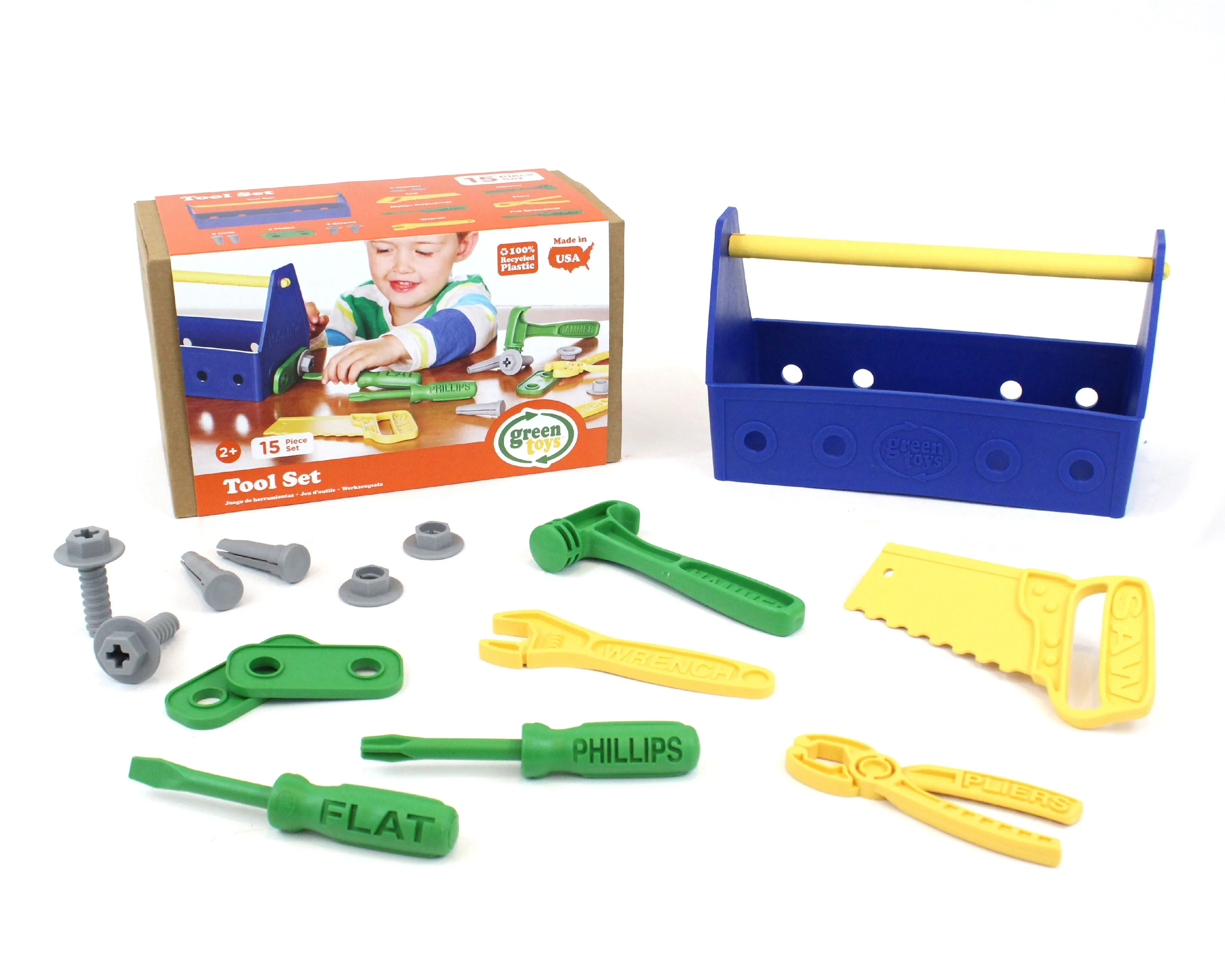 Green Toys 15-Piece Tool Set - Pretend Play - Blue