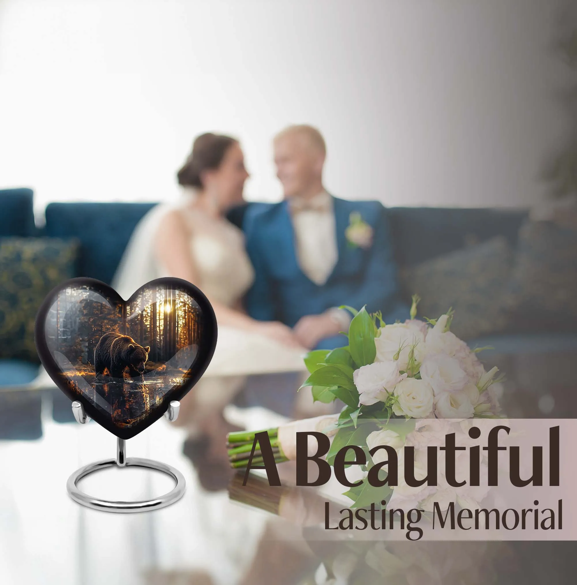 Heartfelt Rememberance - Bear Urn for Women, Purple Meadow Themed