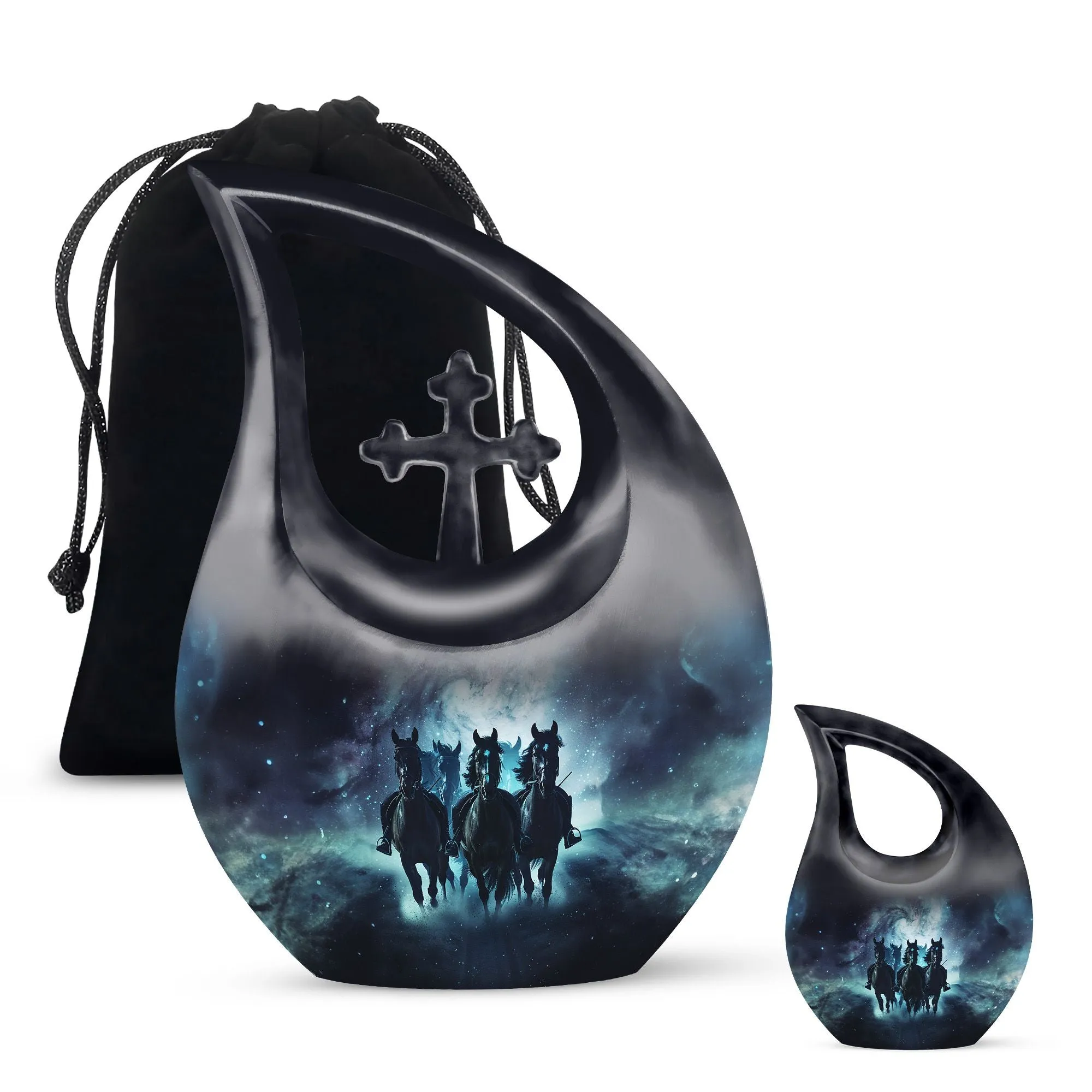 Horse Memorial Cremation Urn – Expressive Cross Drop Design