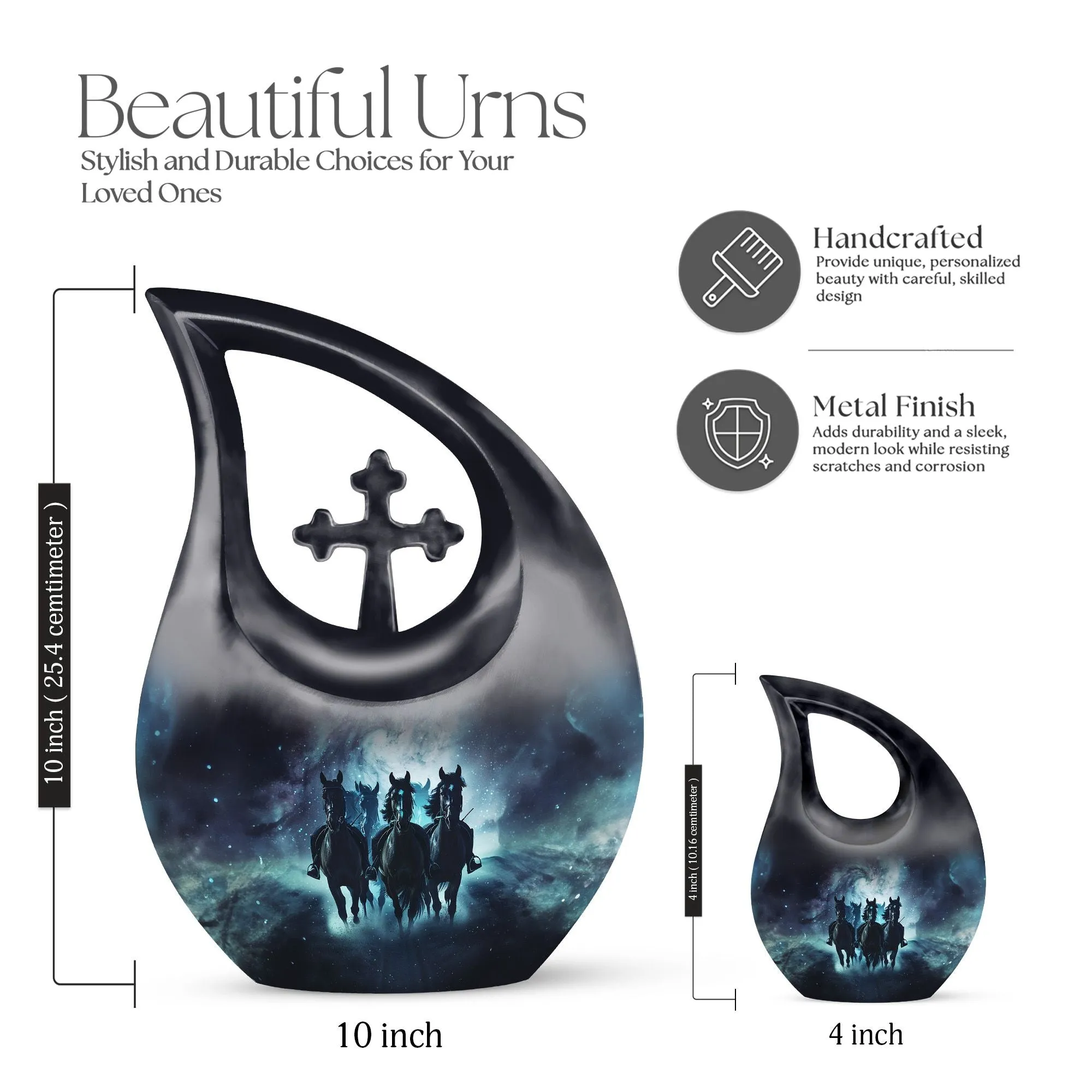 Horse Memorial Cremation Urn – Expressive Cross Drop Design