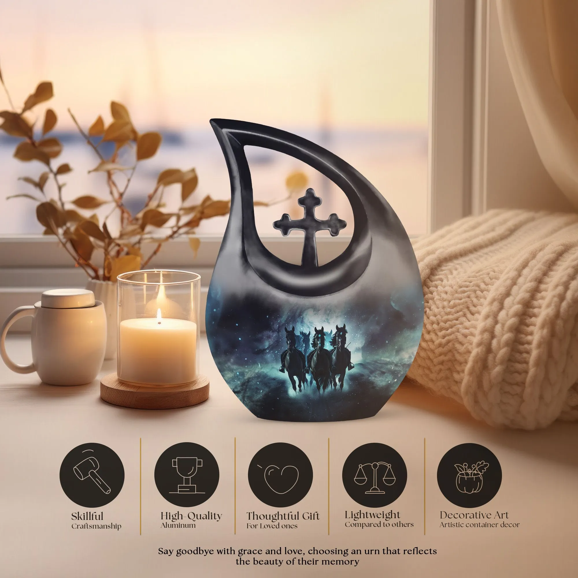 Horse Memorial Cremation Urn – Expressive Cross Drop Design