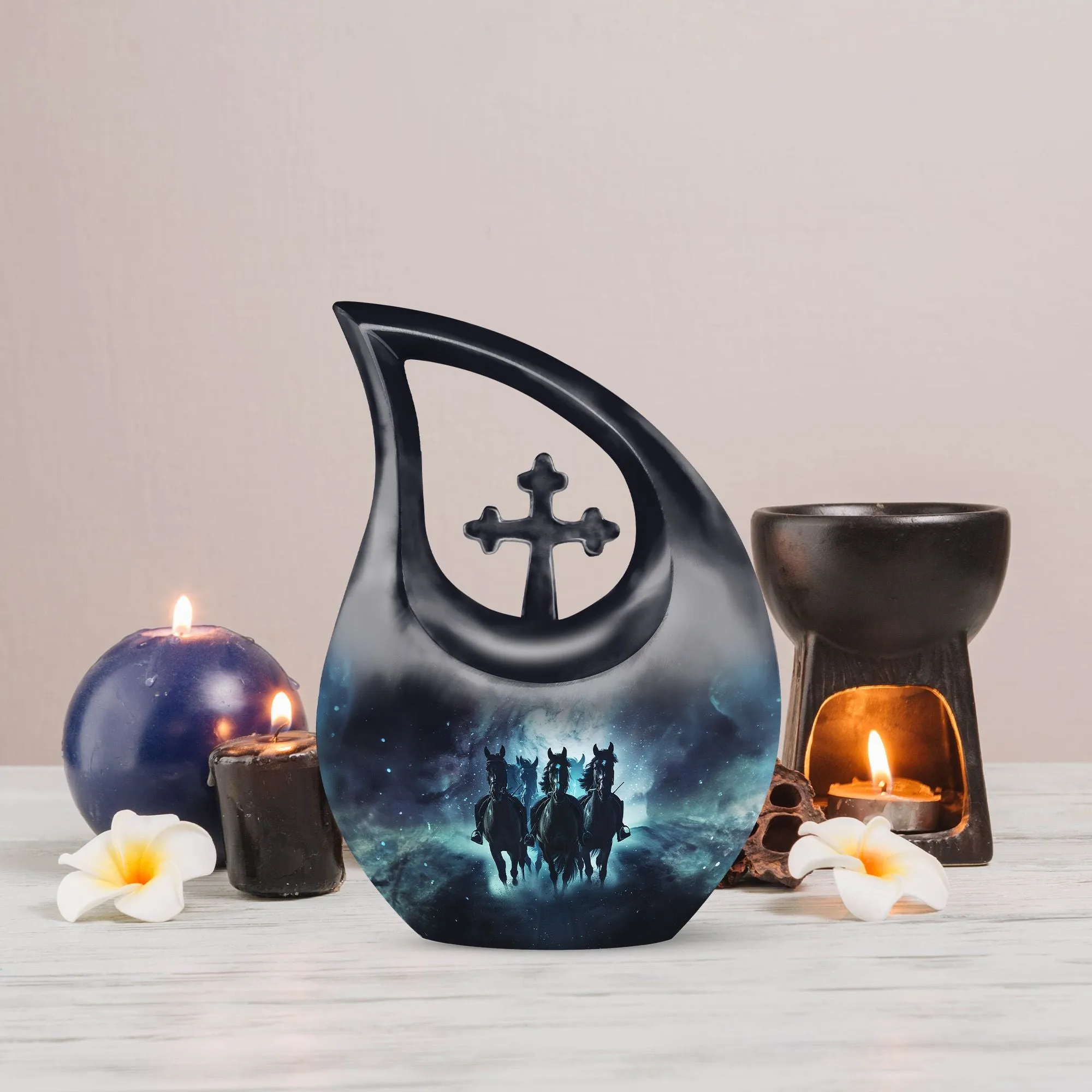 Horse Memorial Cremation Urn – Expressive Cross Drop Design