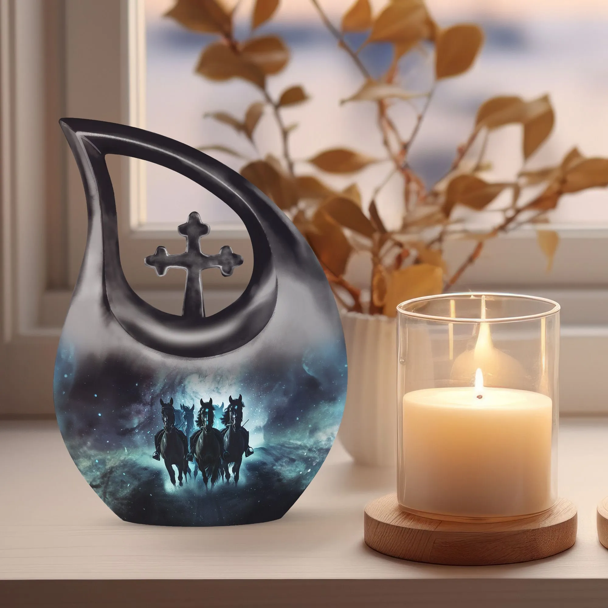 Horse Memorial Cremation Urn – Expressive Cross Drop Design