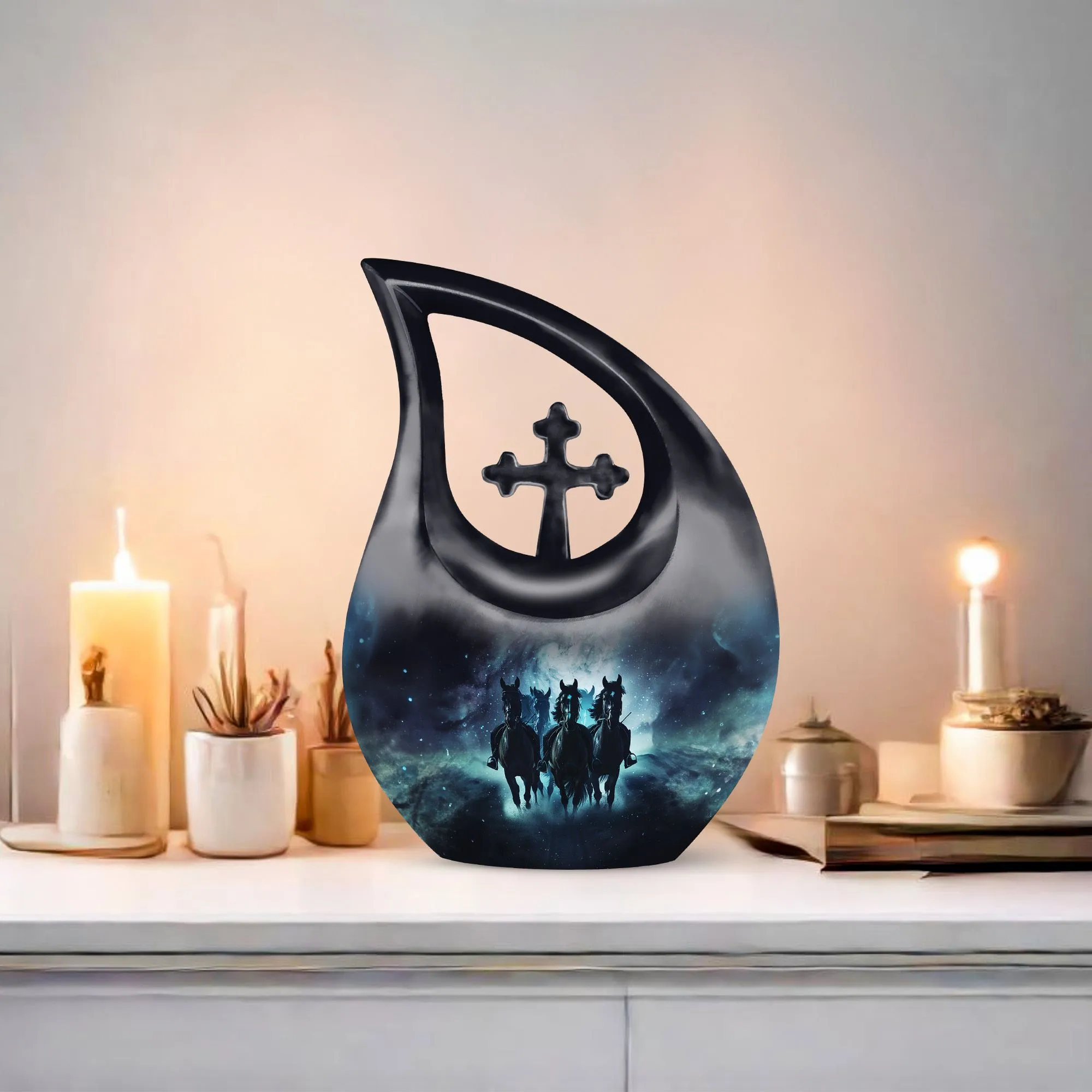 Horse Memorial Cremation Urn – Expressive Cross Drop Design
