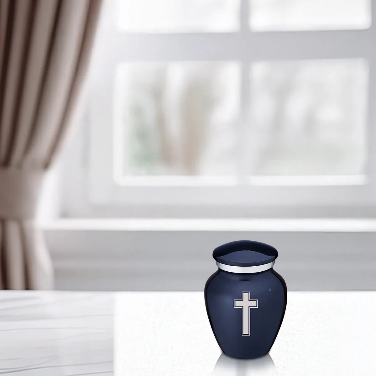 Keepsake Embrace Cobalt Blue Simple Cross Cremation Urn