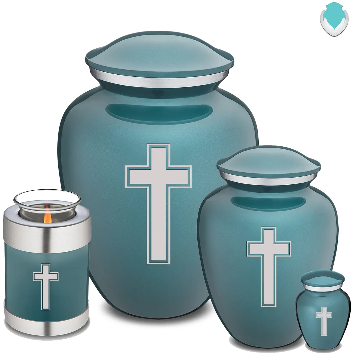 Keepsake Embrace Teal Simple Cross Cremation Urn