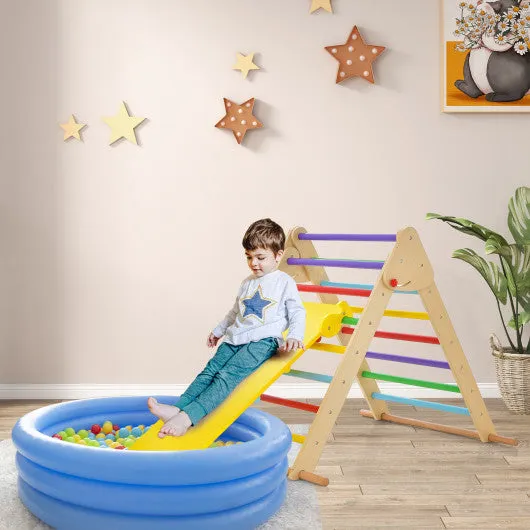 Kids Climbing Triangle Set With Adjustable and Reversible Ramp-Multicolor