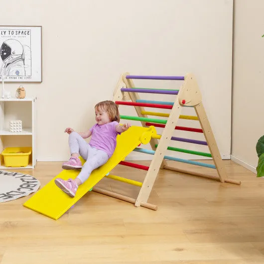 Kids Climbing Triangle Set With Adjustable and Reversible Ramp-Multicolor