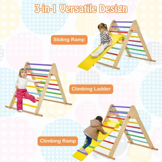 Kids Climbing Triangle Set With Adjustable and Reversible Ramp-Multicolor