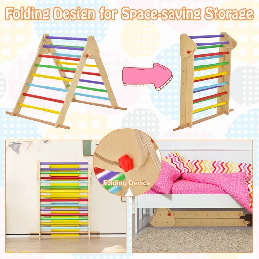 Kids Climbing Triangle Set With Adjustable and Reversible Ramp-Multicolor