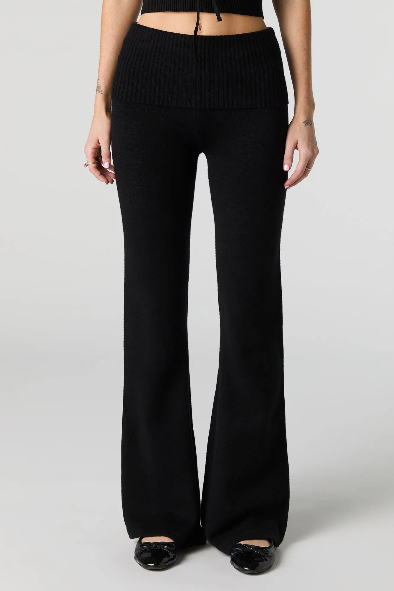 Knit Foldover Waist Flare Pant