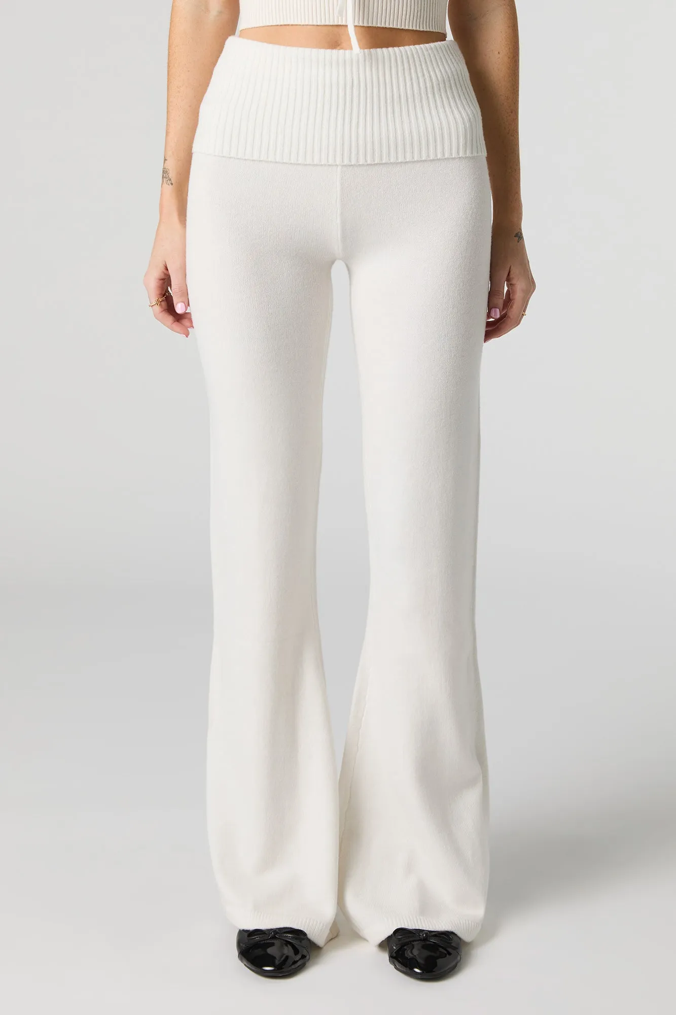 Knit Foldover Waist Flare Pant