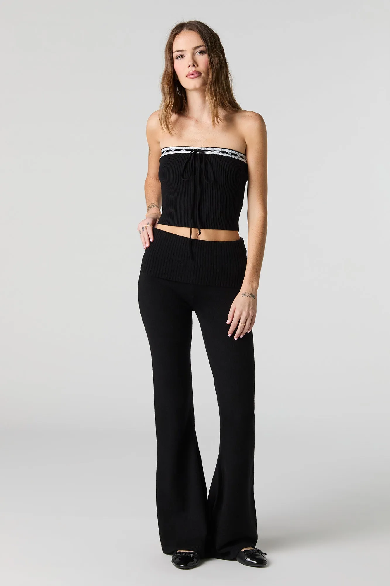 Knit Foldover Waist Flare Pant