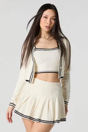 Knit Striped Trim Cropped Cardigan