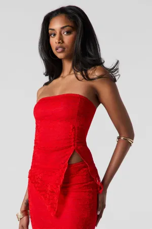 Lace Self-Tie Side Cinched Asymmetrical Tube Top