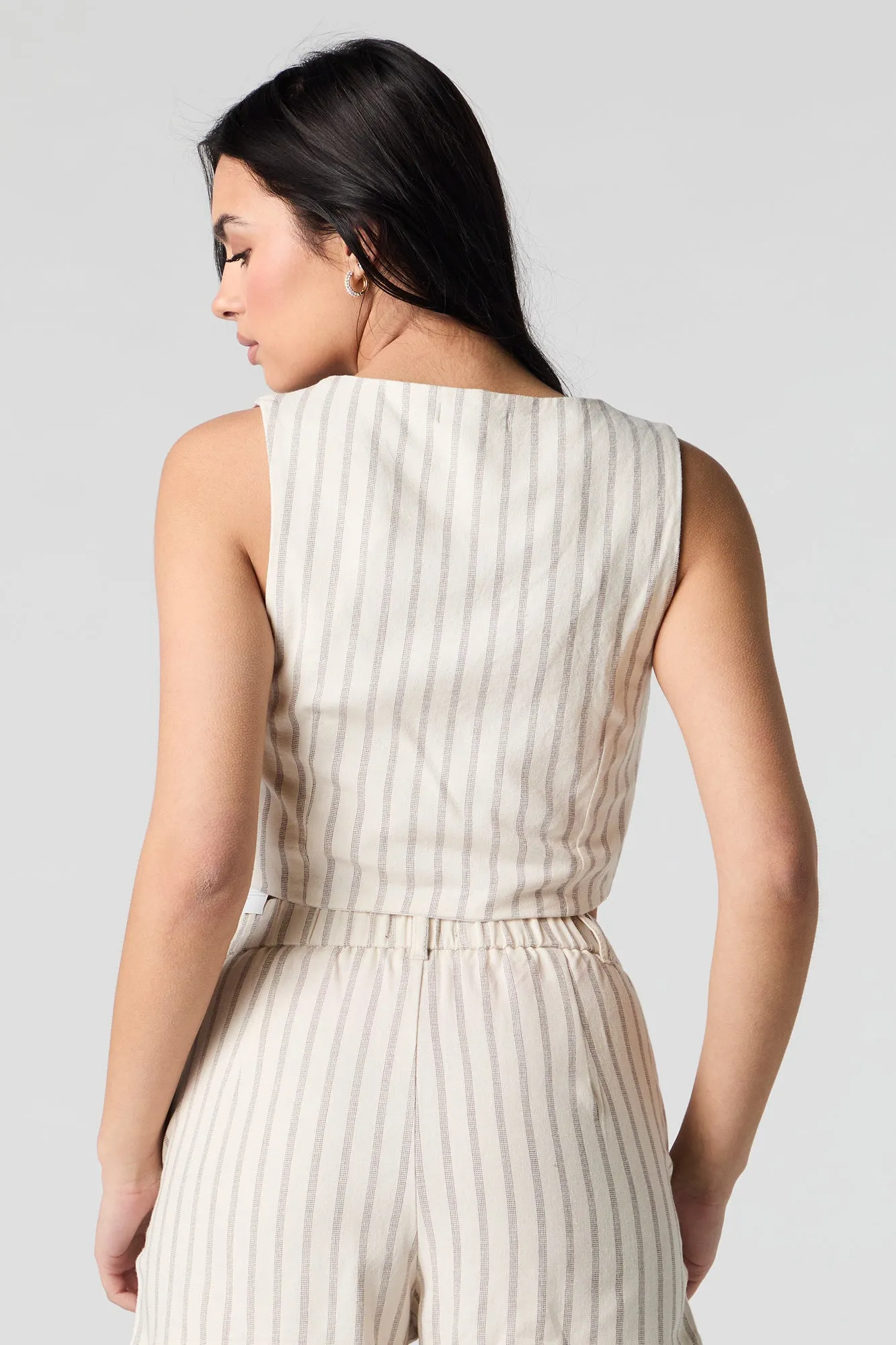 Linen-Blend Cropped Vest