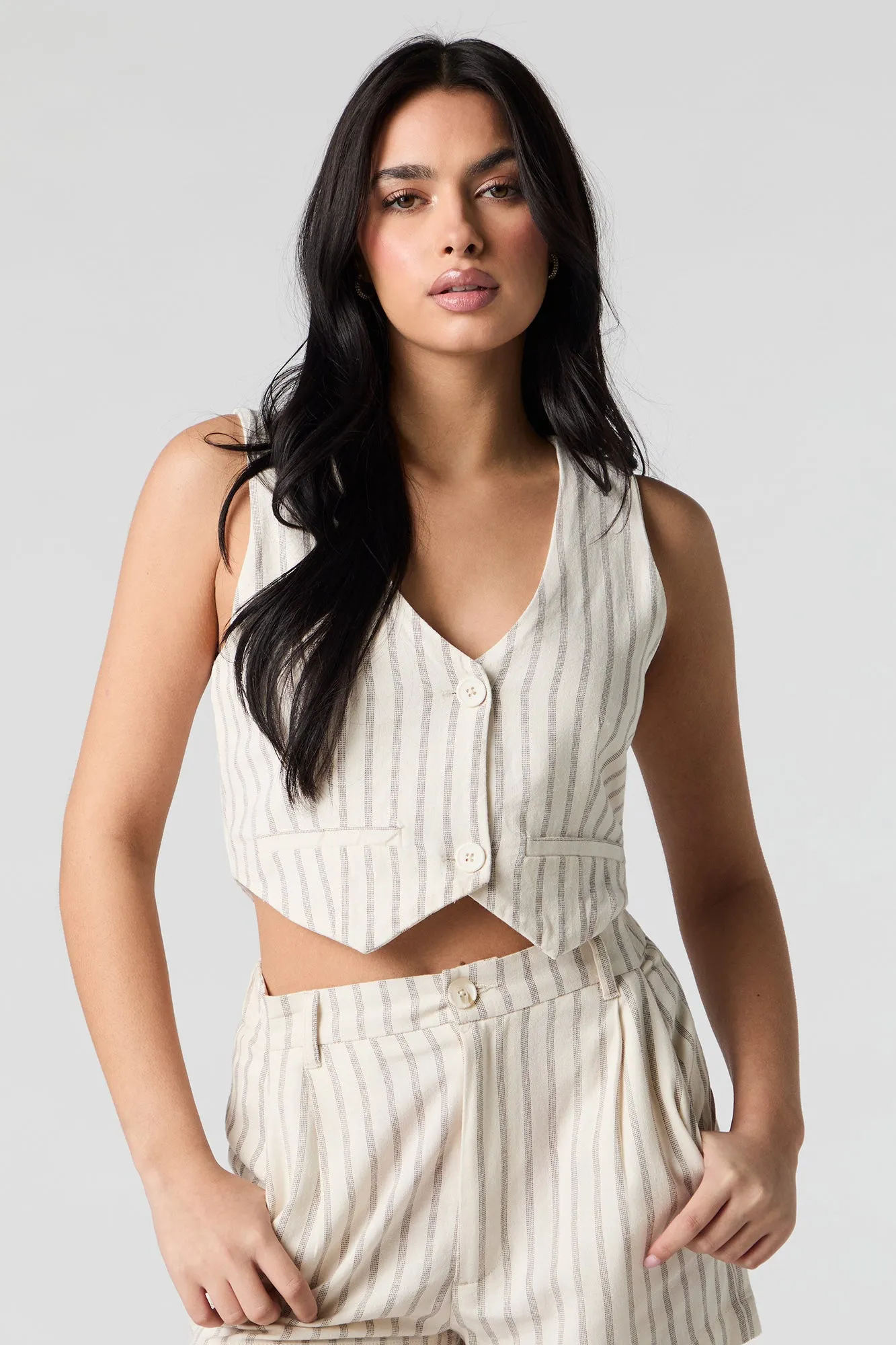 Linen-Blend Cropped Vest