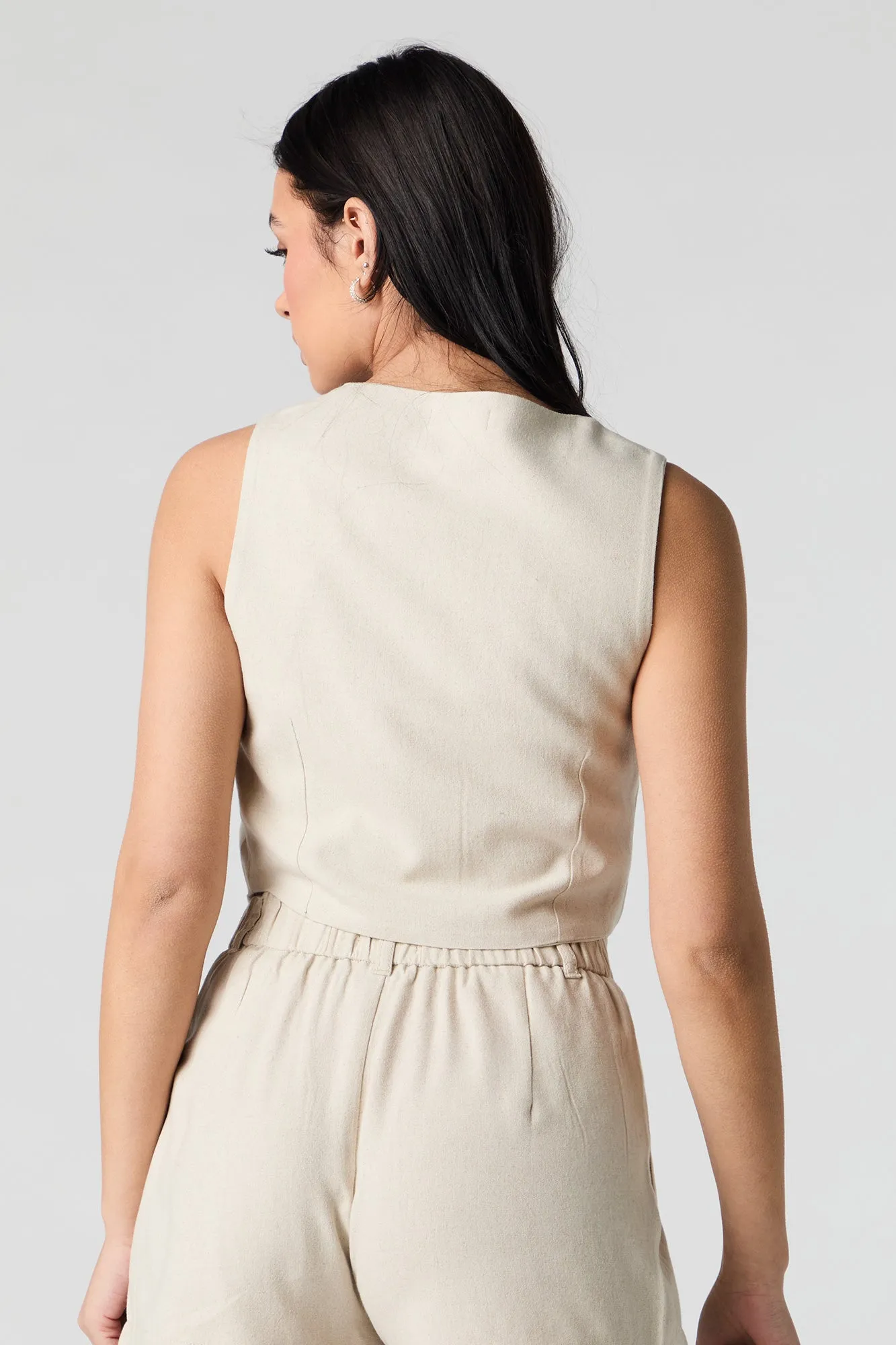 Linen-Blend Cropped Vest