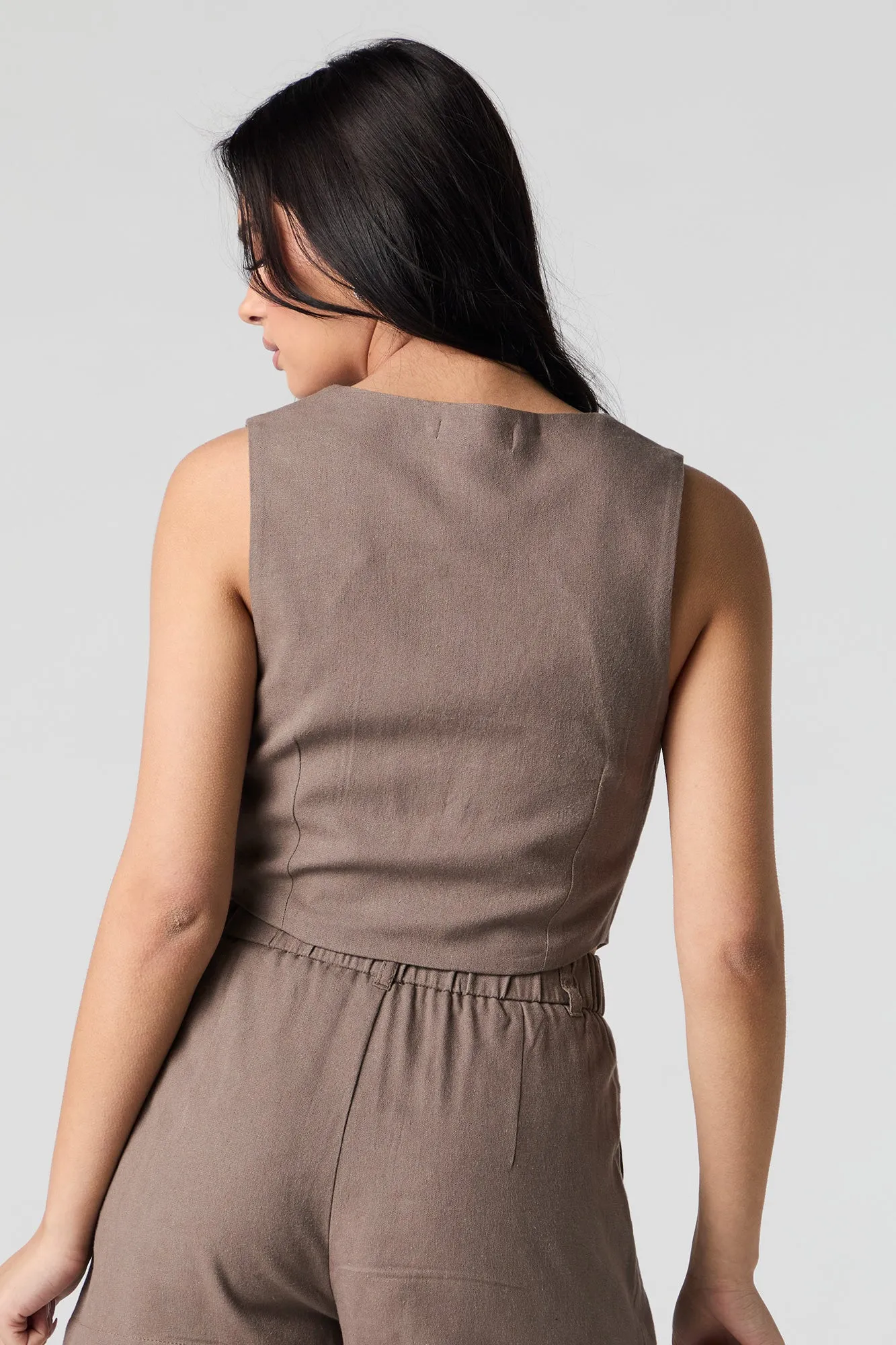 Linen-Blend Cropped Vest
