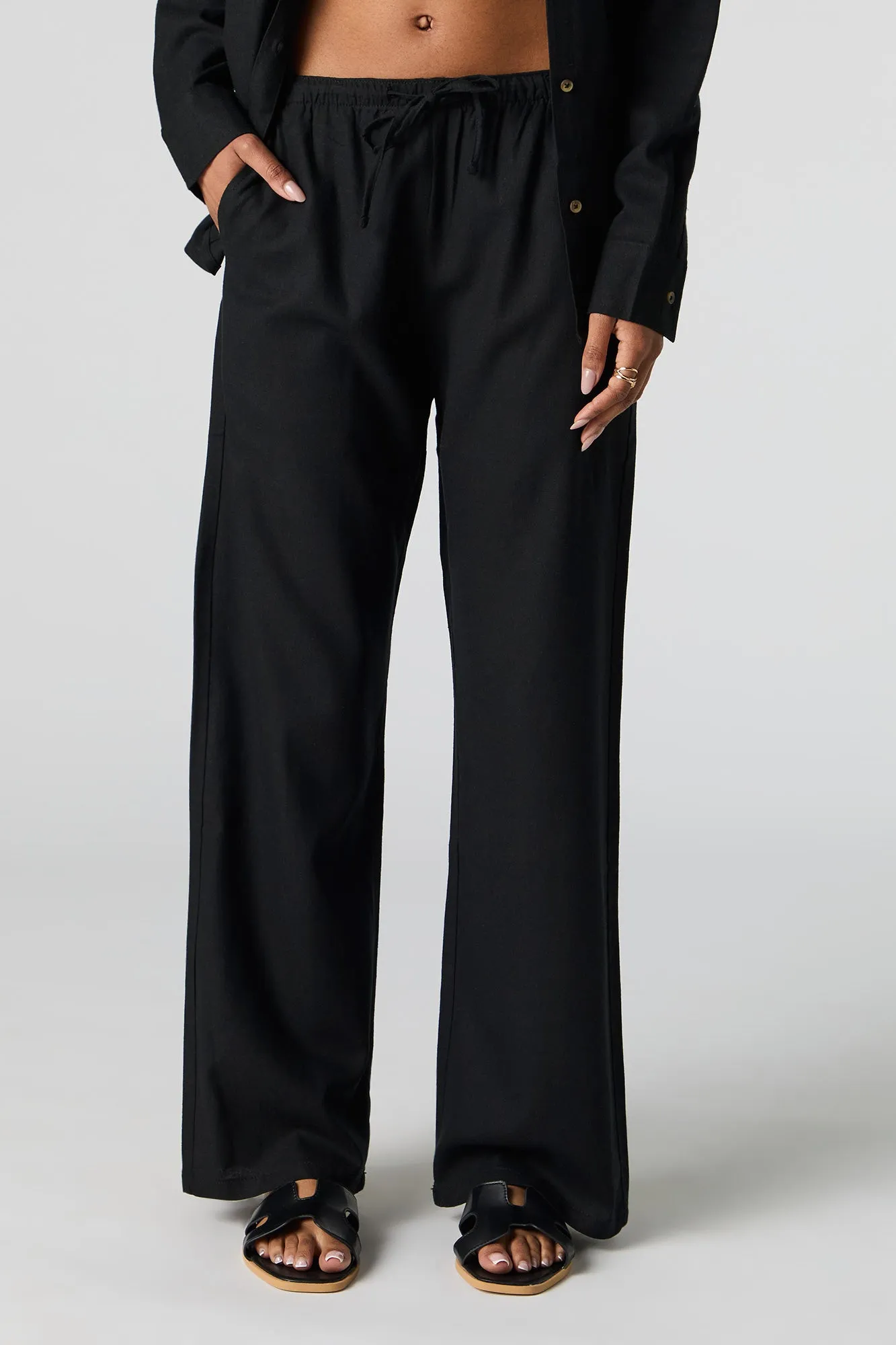 Linen-Blend Drawstring Pant