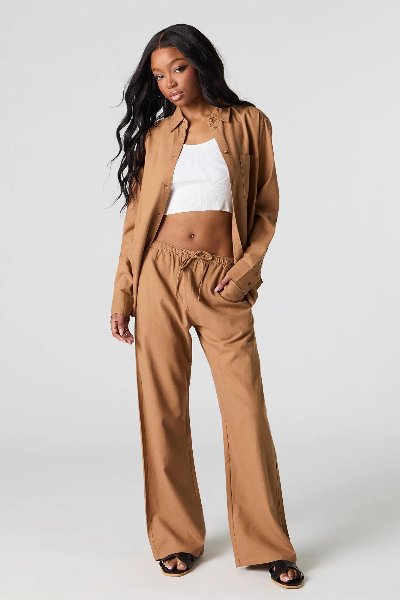 Linen-Blend Drawstring Pant
