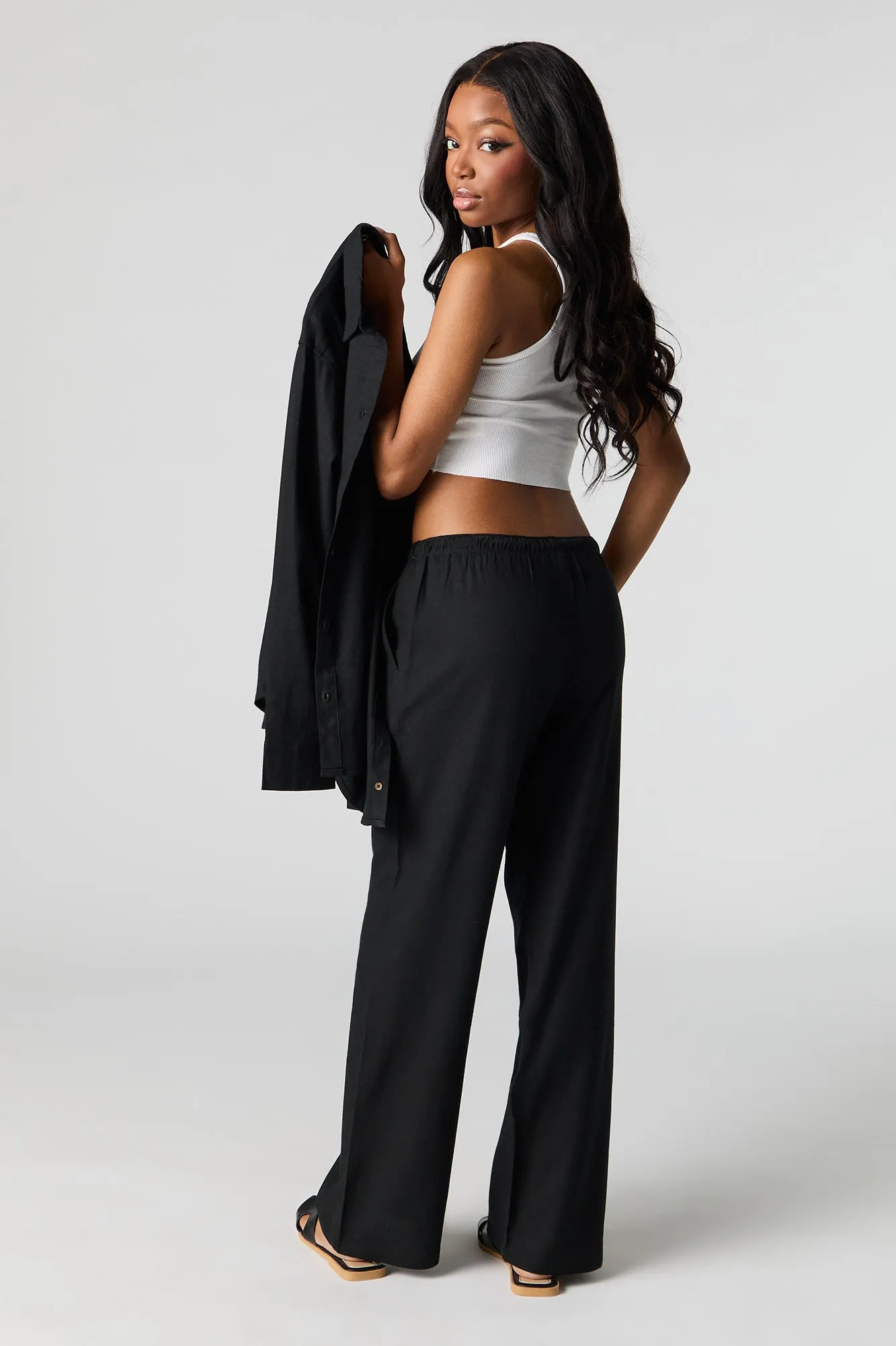 Linen-Blend Drawstring Pant