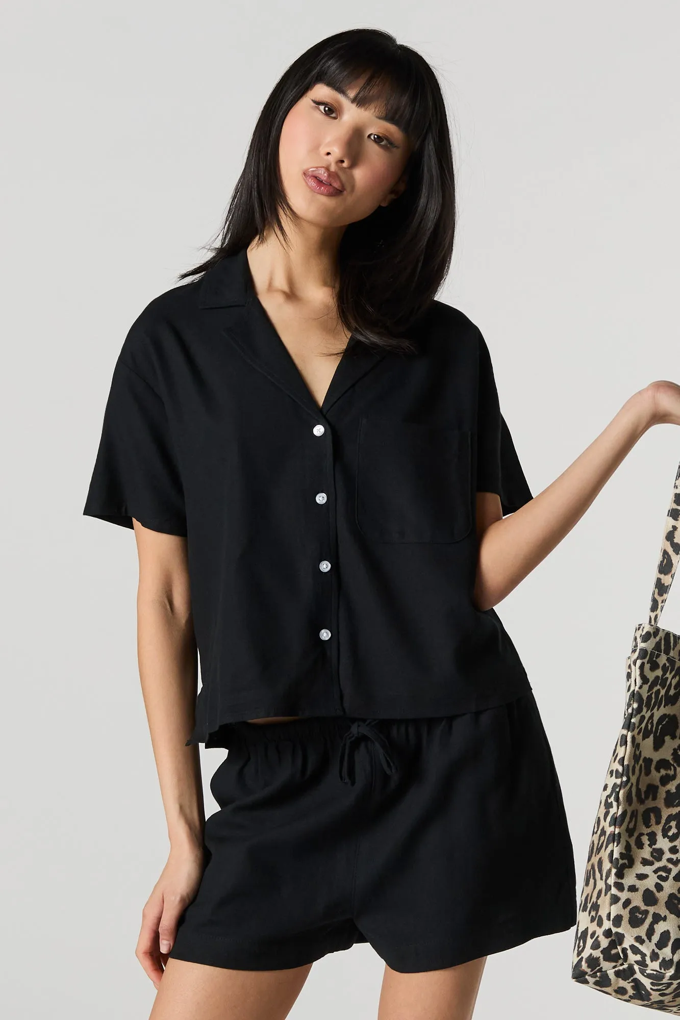 Linen-Blend Drawstring Short