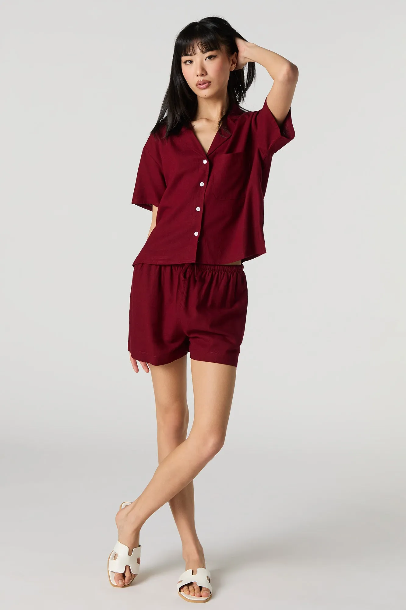 Linen-Blend Drawstring Short