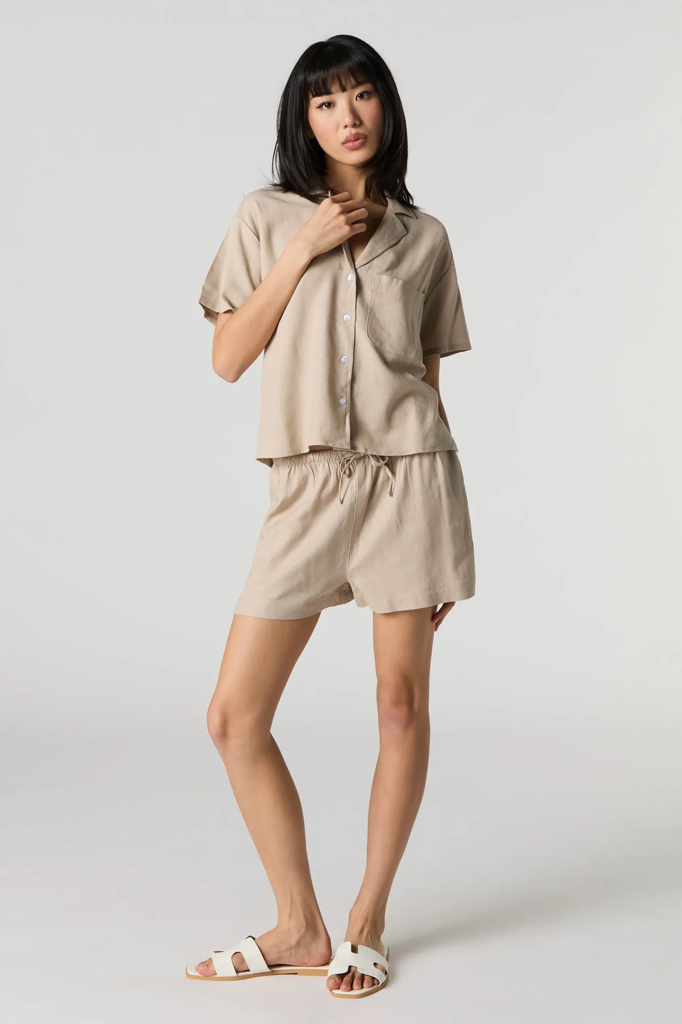 Linen-Blend Drawstring Short