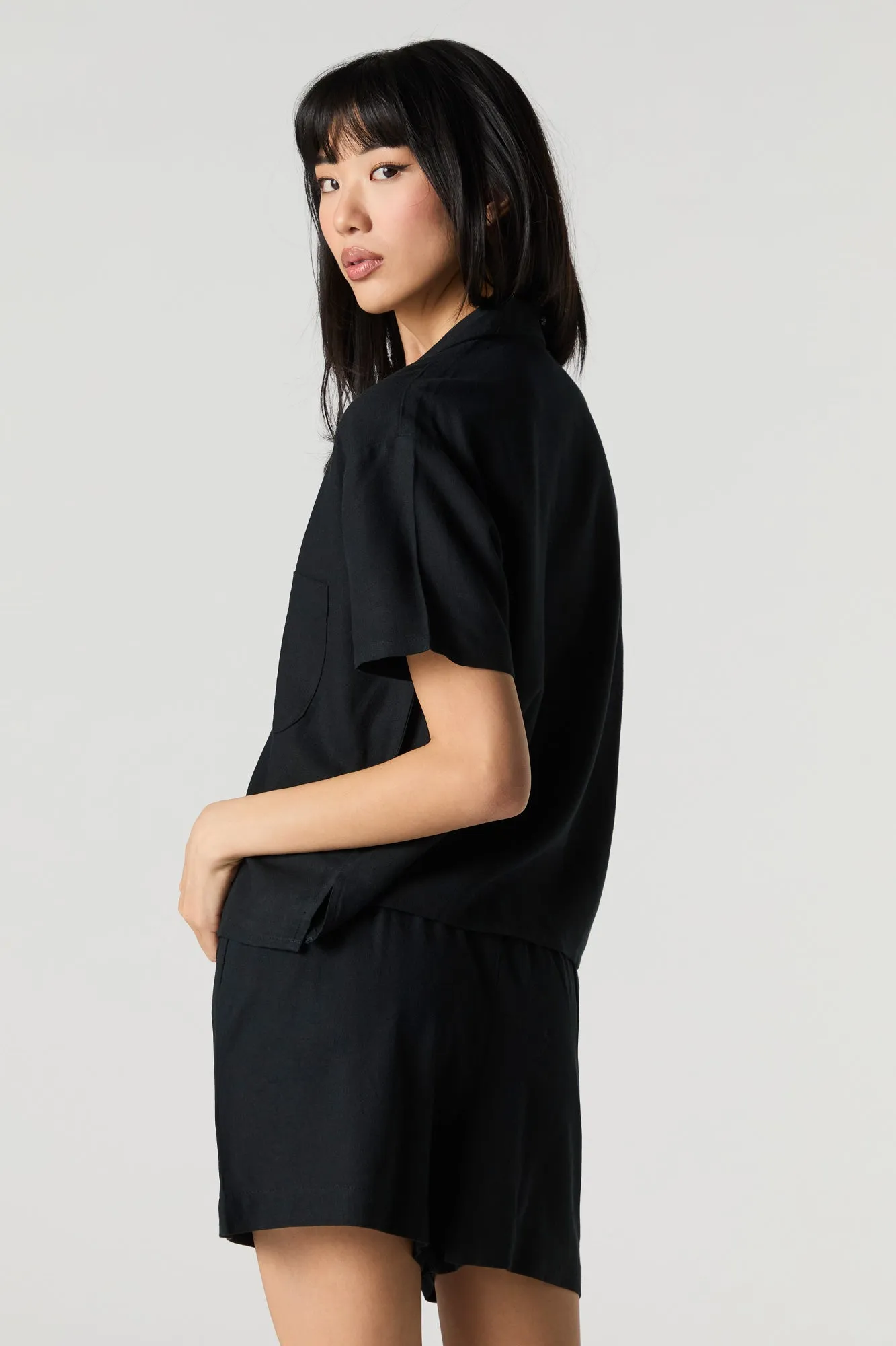 Linen-Blend Drawstring Short