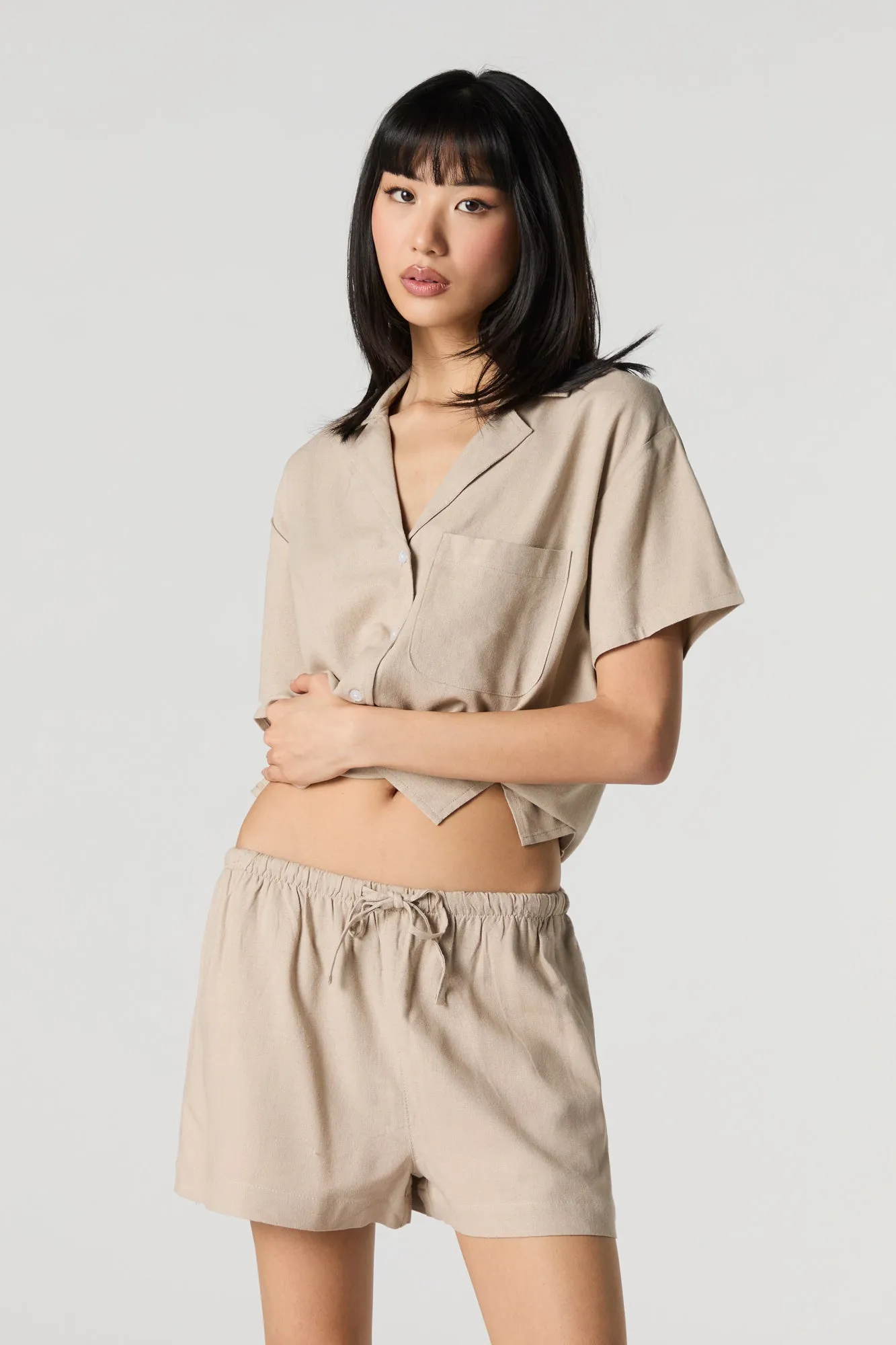 Linen-Blend Drawstring Short