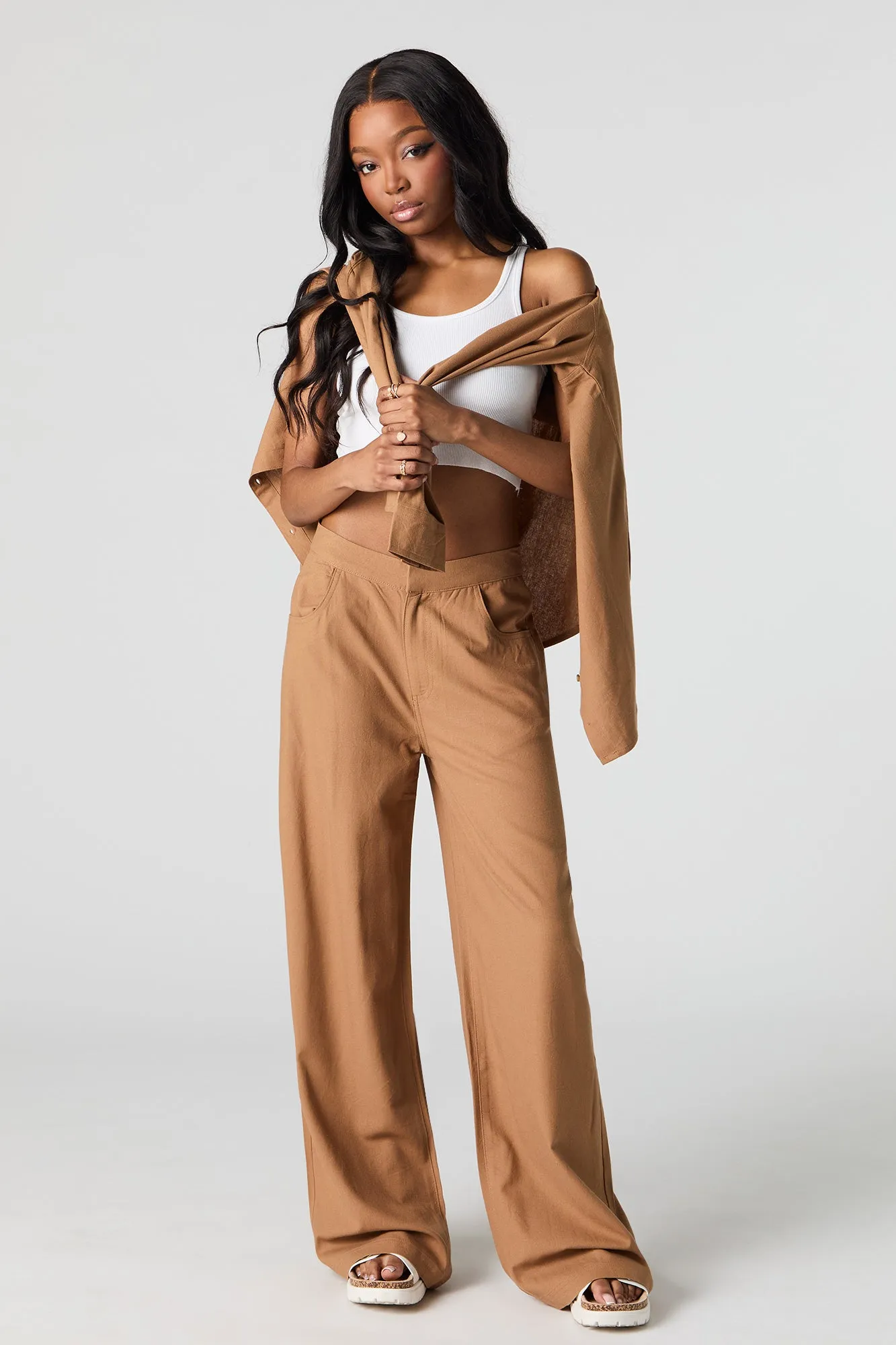 Linen-Blend Straight Leg Pant