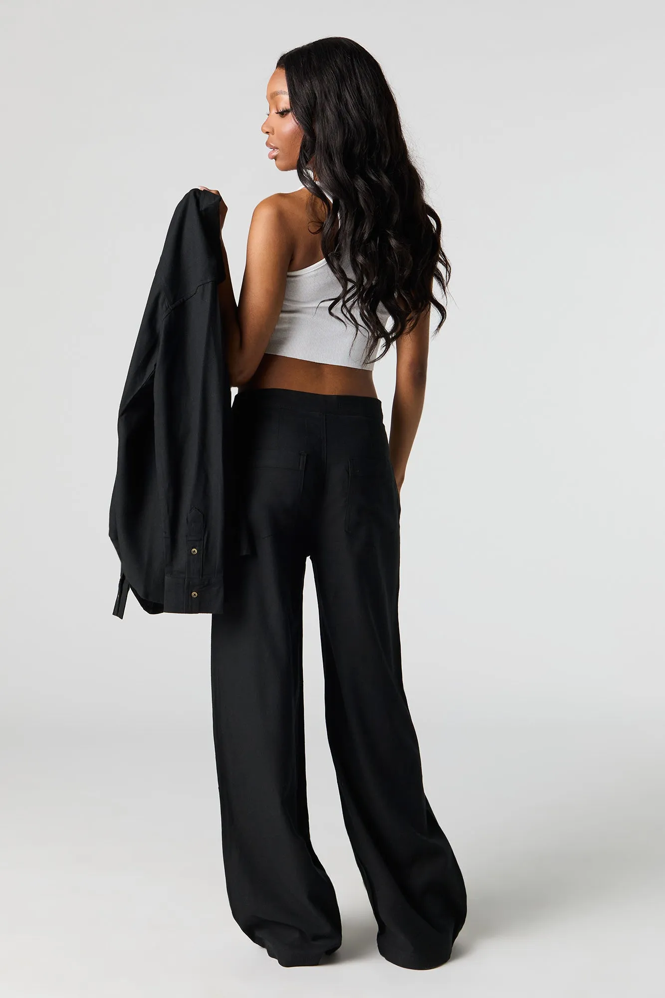 Linen-Blend Straight Leg Pant