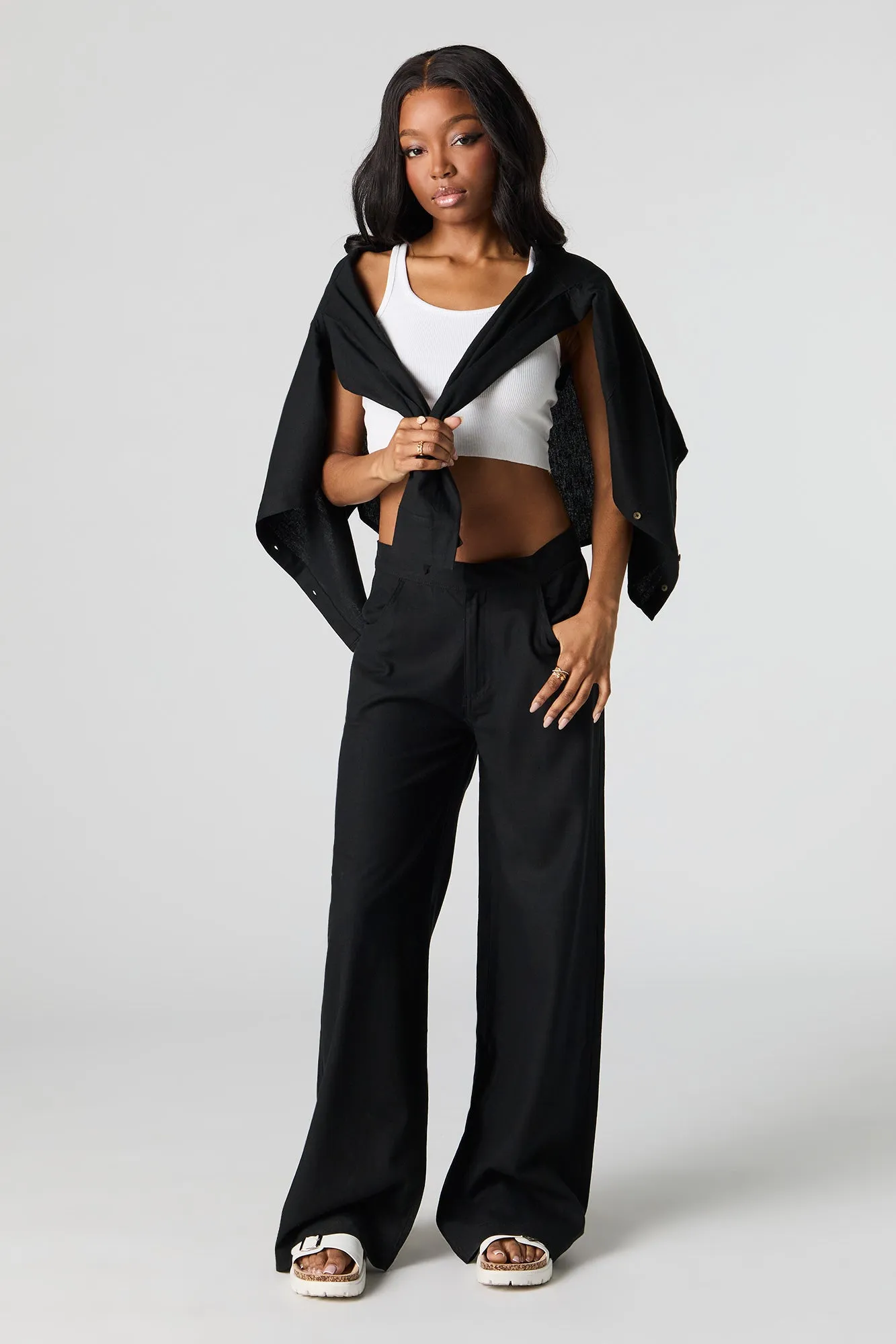 Linen-Blend Straight Leg Pant
