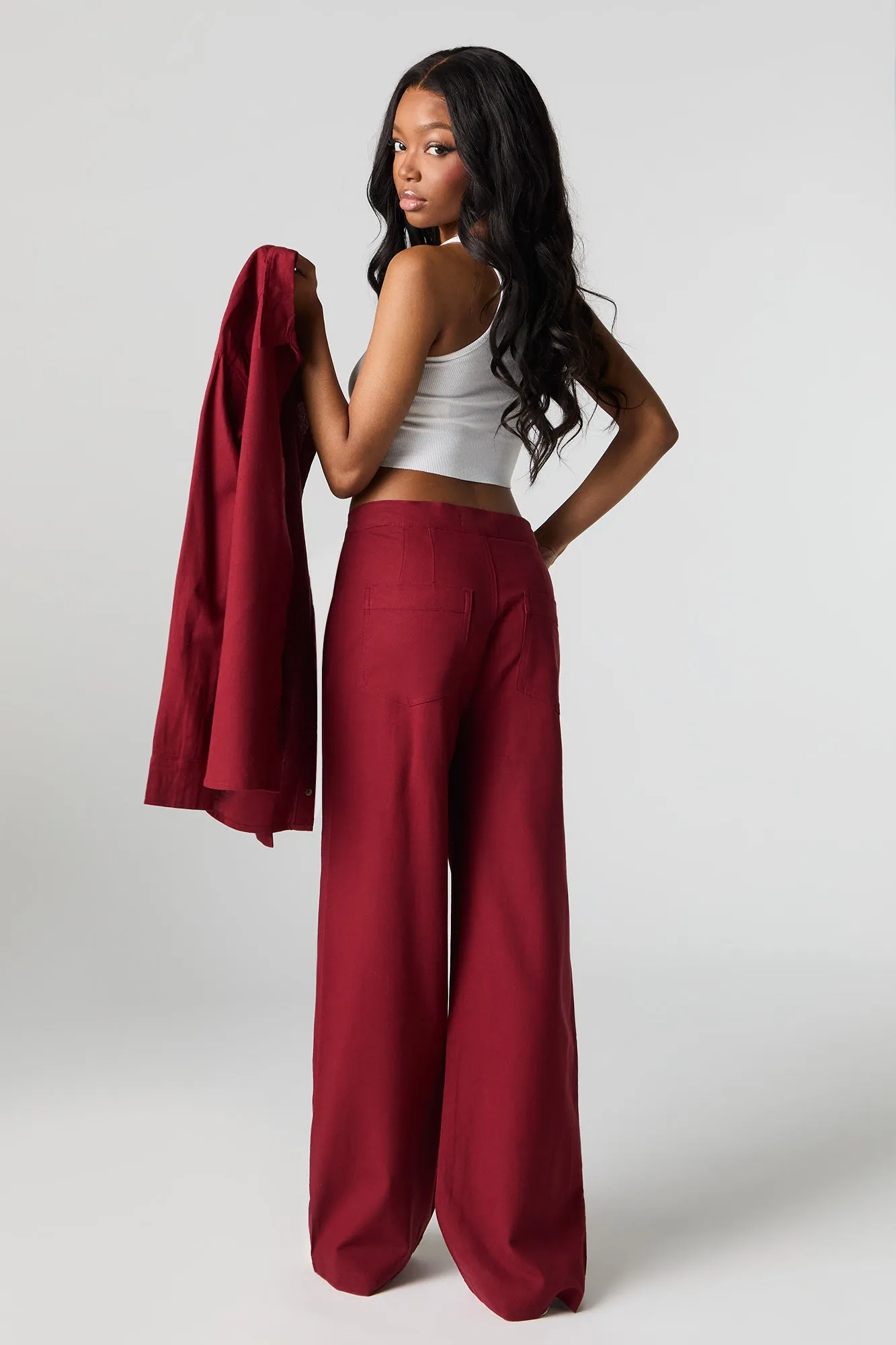 Linen-Blend Straight Leg Pant