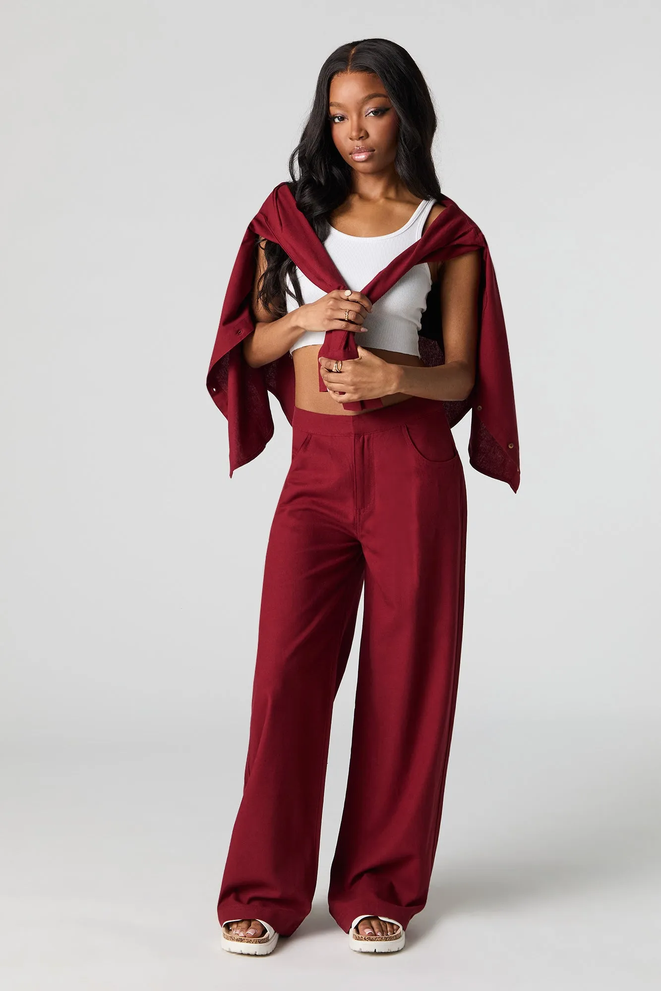 Linen-Blend Straight Leg Pant