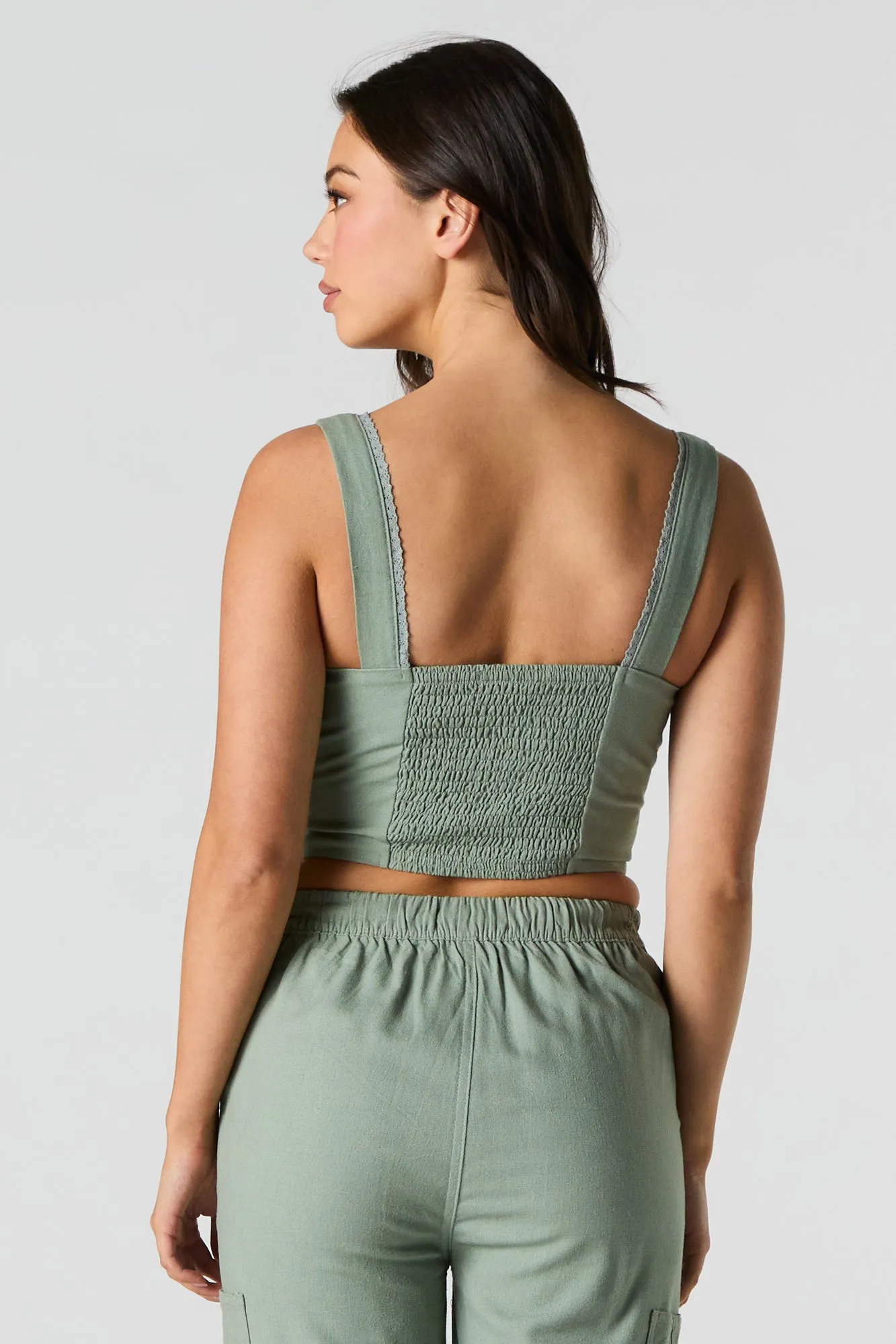 Linen-Blend Zip-Up Corset Tank