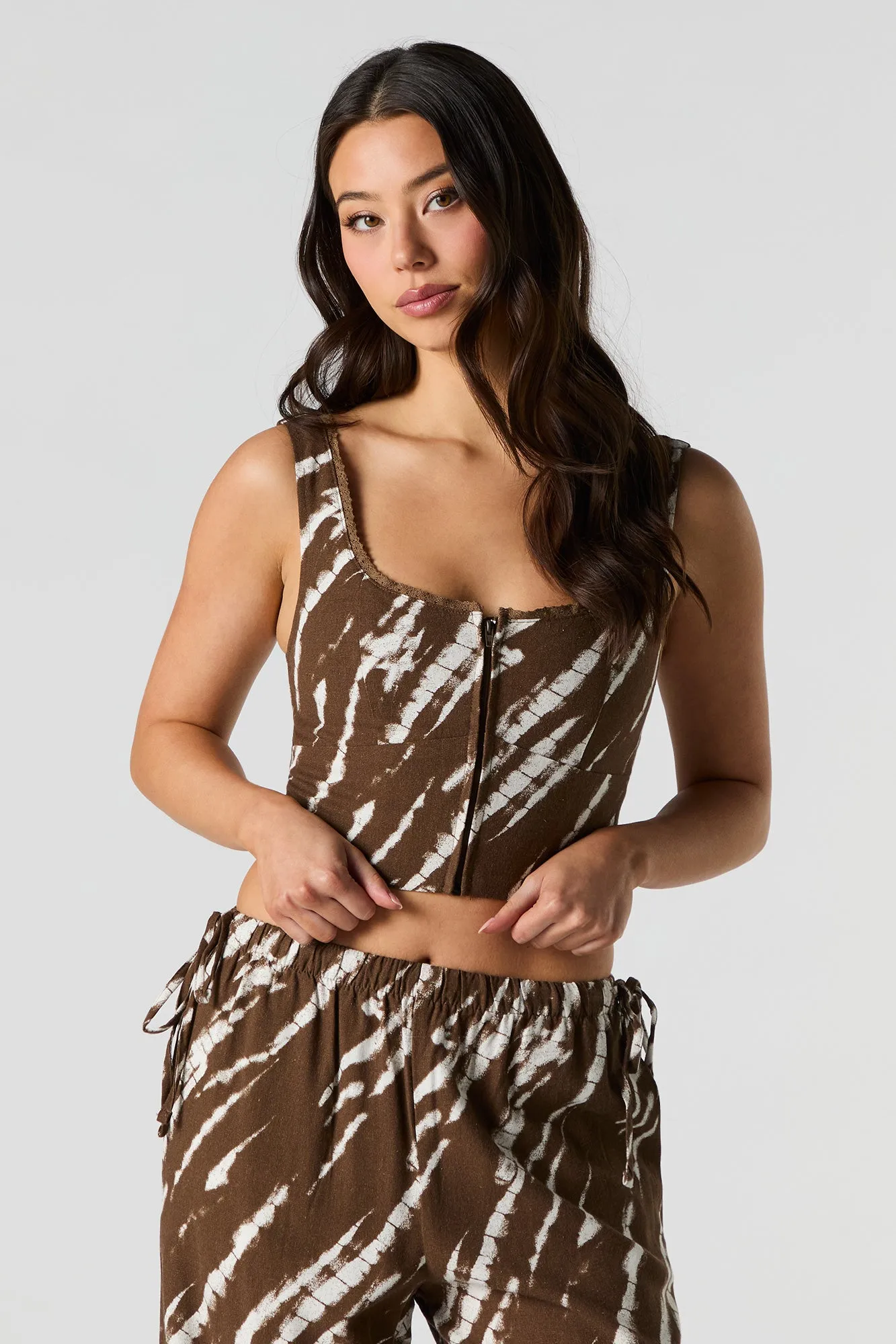 Linen-Blend Zip-Up Corset Tank