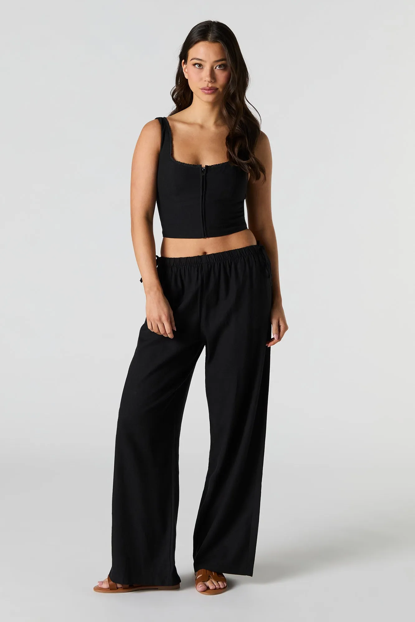 Linen-Blend Zip-Up Corset Tank