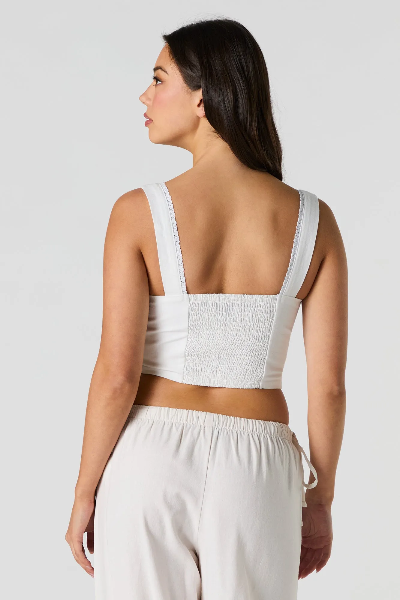Linen-Blend Zip-Up Corset Tank
