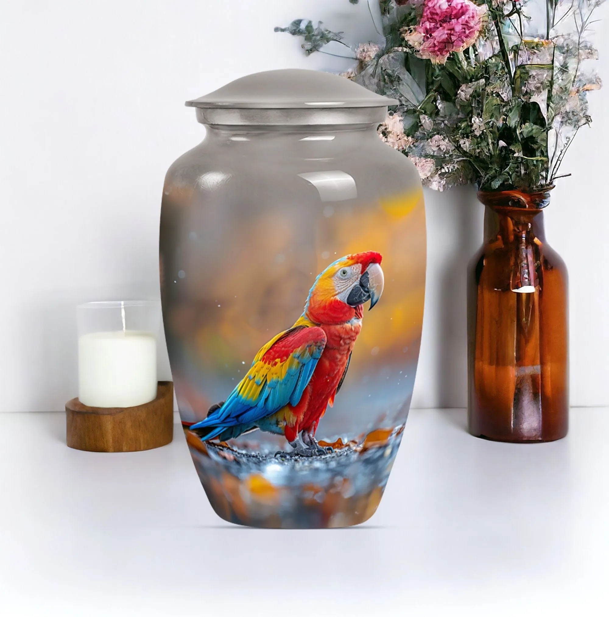 Macaw Parrot Elegy - Classic Large Memorial Urn For Ashes