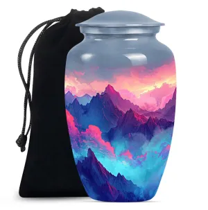 MOUNTAINS Urn - Memorial Tribute with Purple Meadow Theme