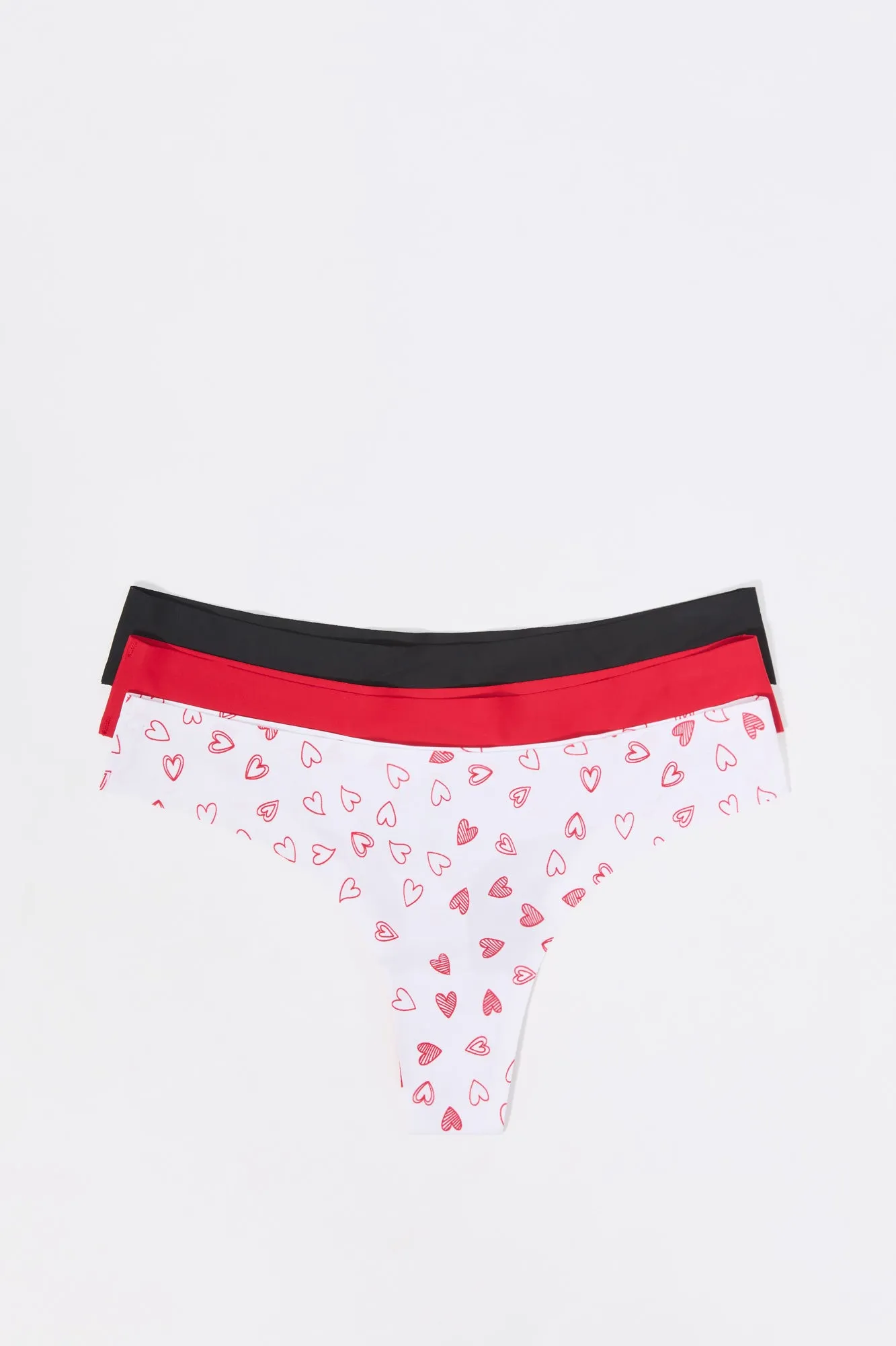 No Show Printed & Solid Thong Panty (3 Pack)