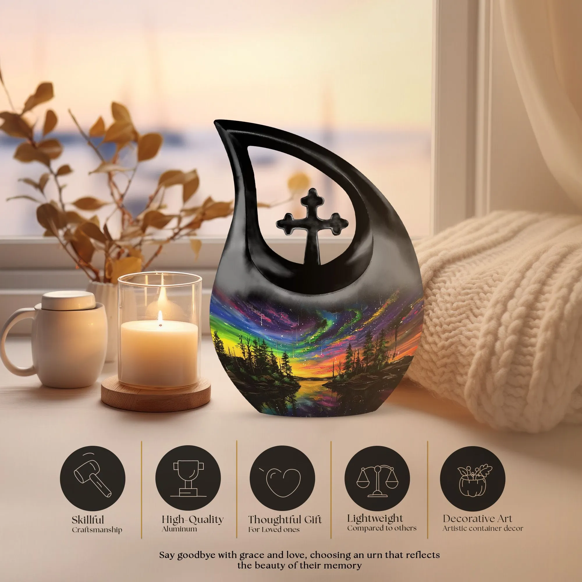 Northern Lights Extra Large Cremation Urn For Ashes