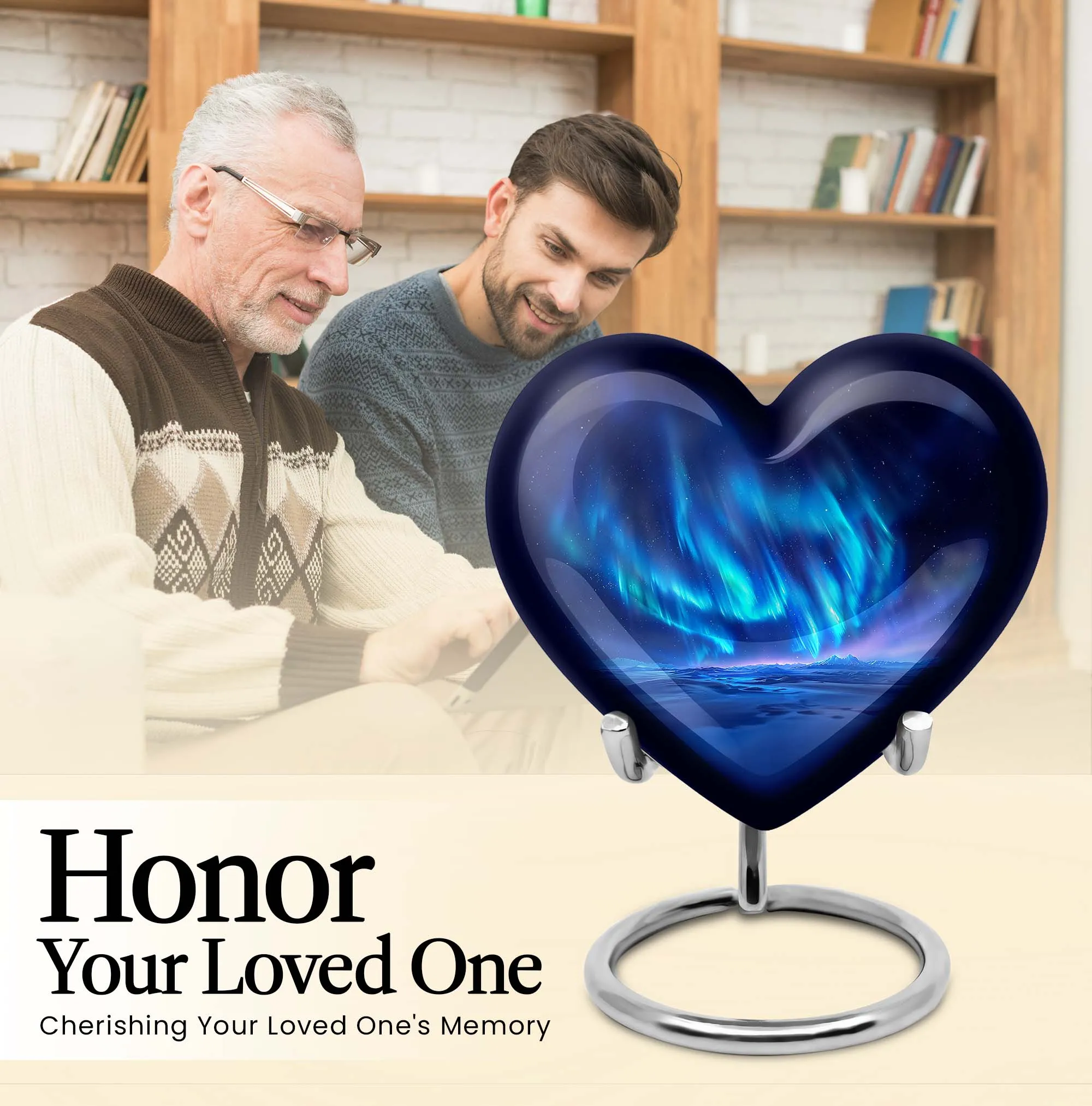 Northern Lights Heart - Engravable Remembrance Urn