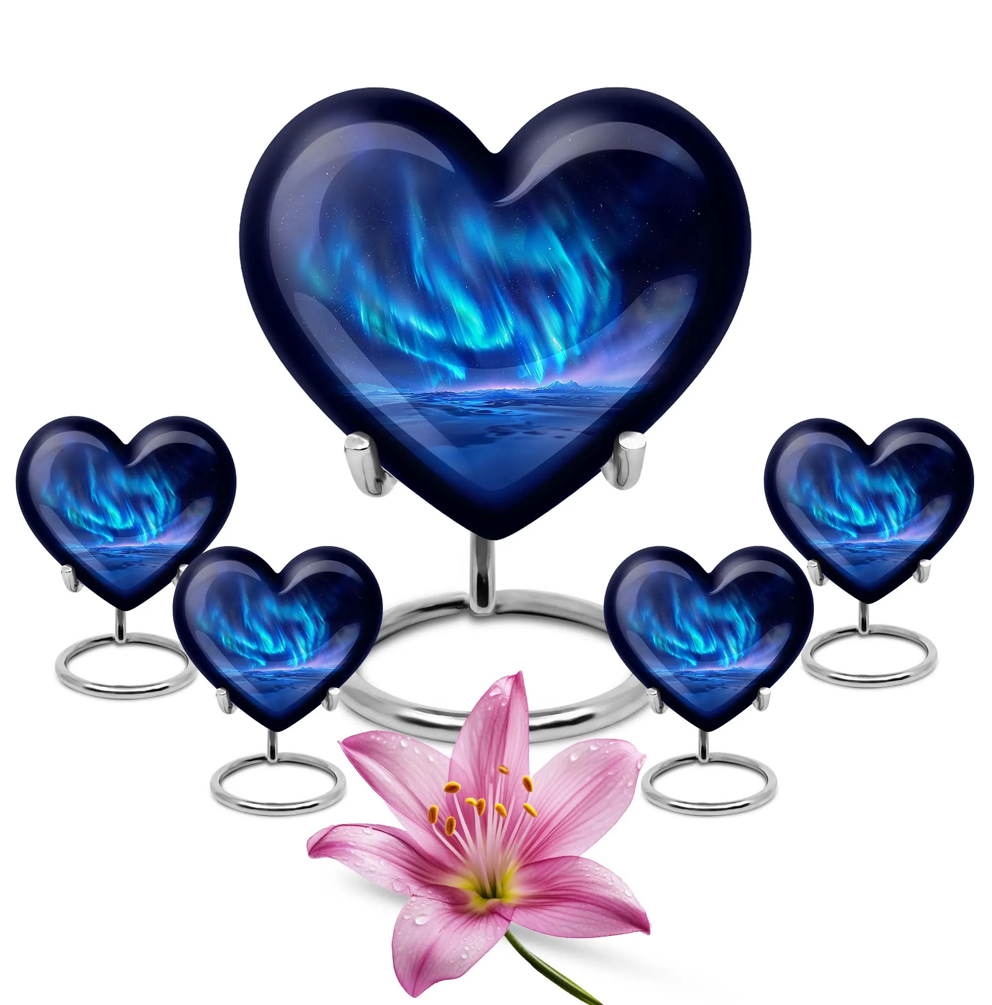 Northern Lights Heart - Engravable Remembrance Urn