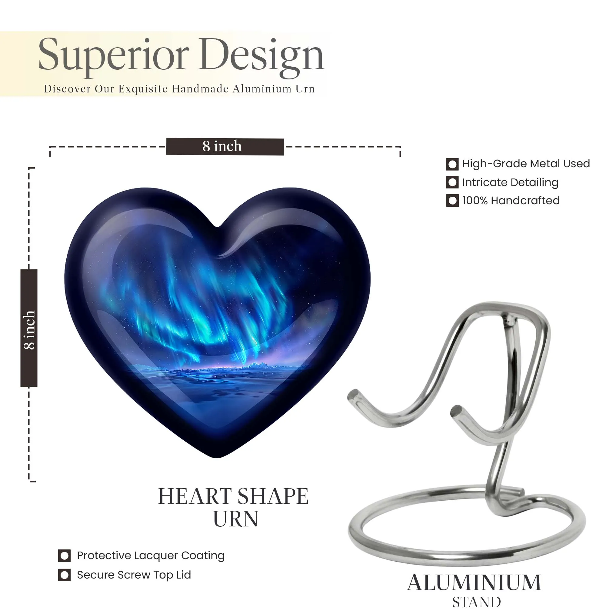 Northern Lights Heart - Engravable Remembrance Urn